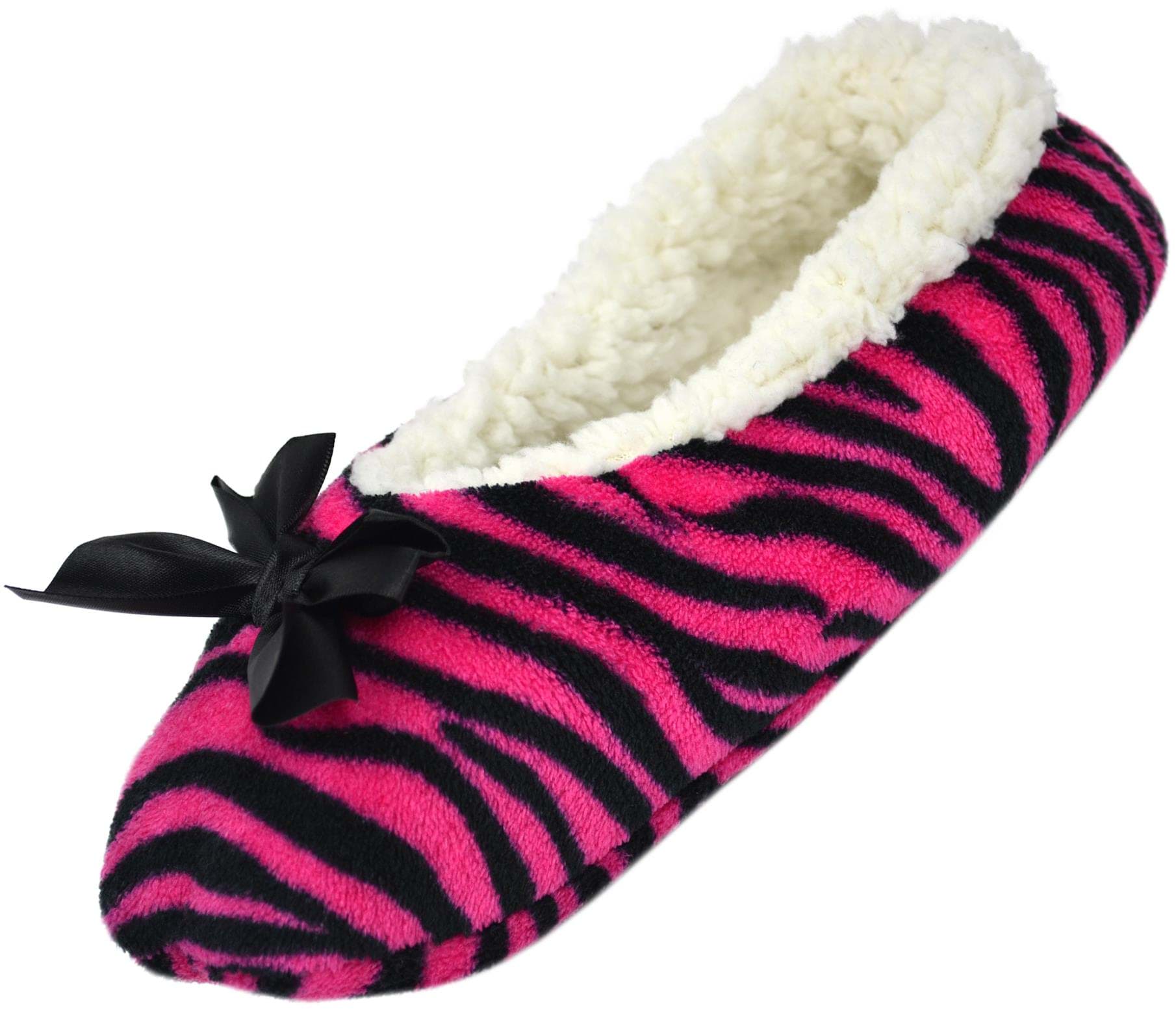 Bild von Damen-Slipper Hausschuhe mit Schleife Zebra/Pink