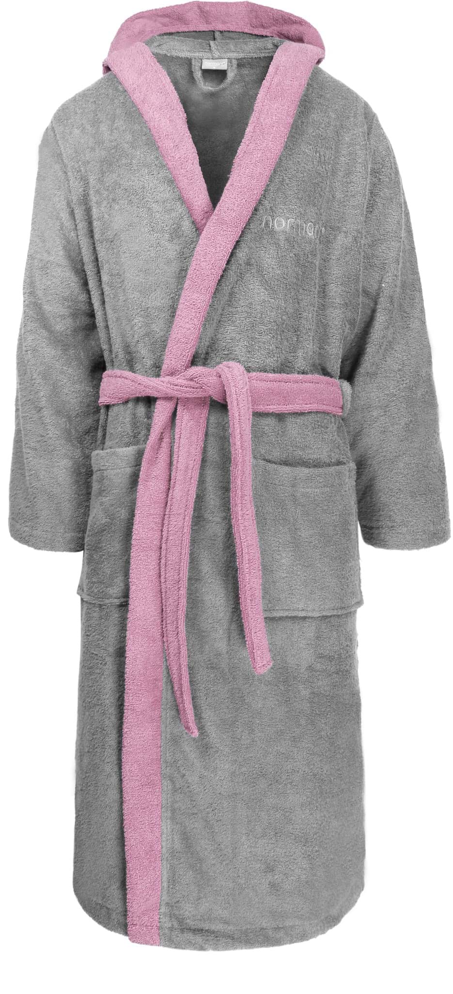 Zeige Details für Unisex Baumwoll Bademantel mit Kapuze „Izmit“ Grau/Rosa Bild von Unisex Baumwoll Bademantel mit Kapuze „Izmit“ Grau/Rosa