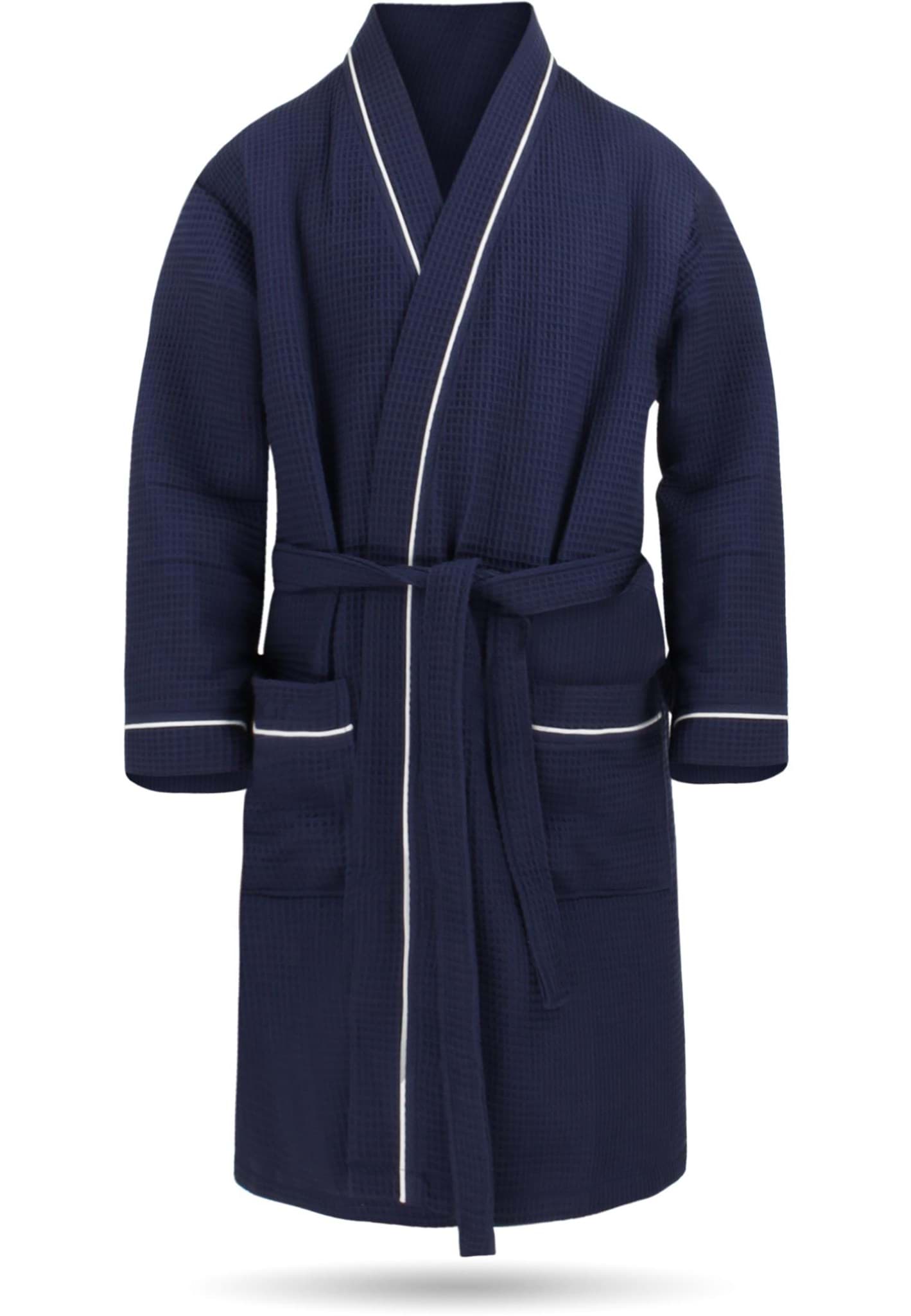 Zeige Details für Herren Morgenmantel mit Waffel-Piqué „Bali“ Navy Bild von Herren Morgenmantel mit Waffel-Piqué „Bali“ Navy