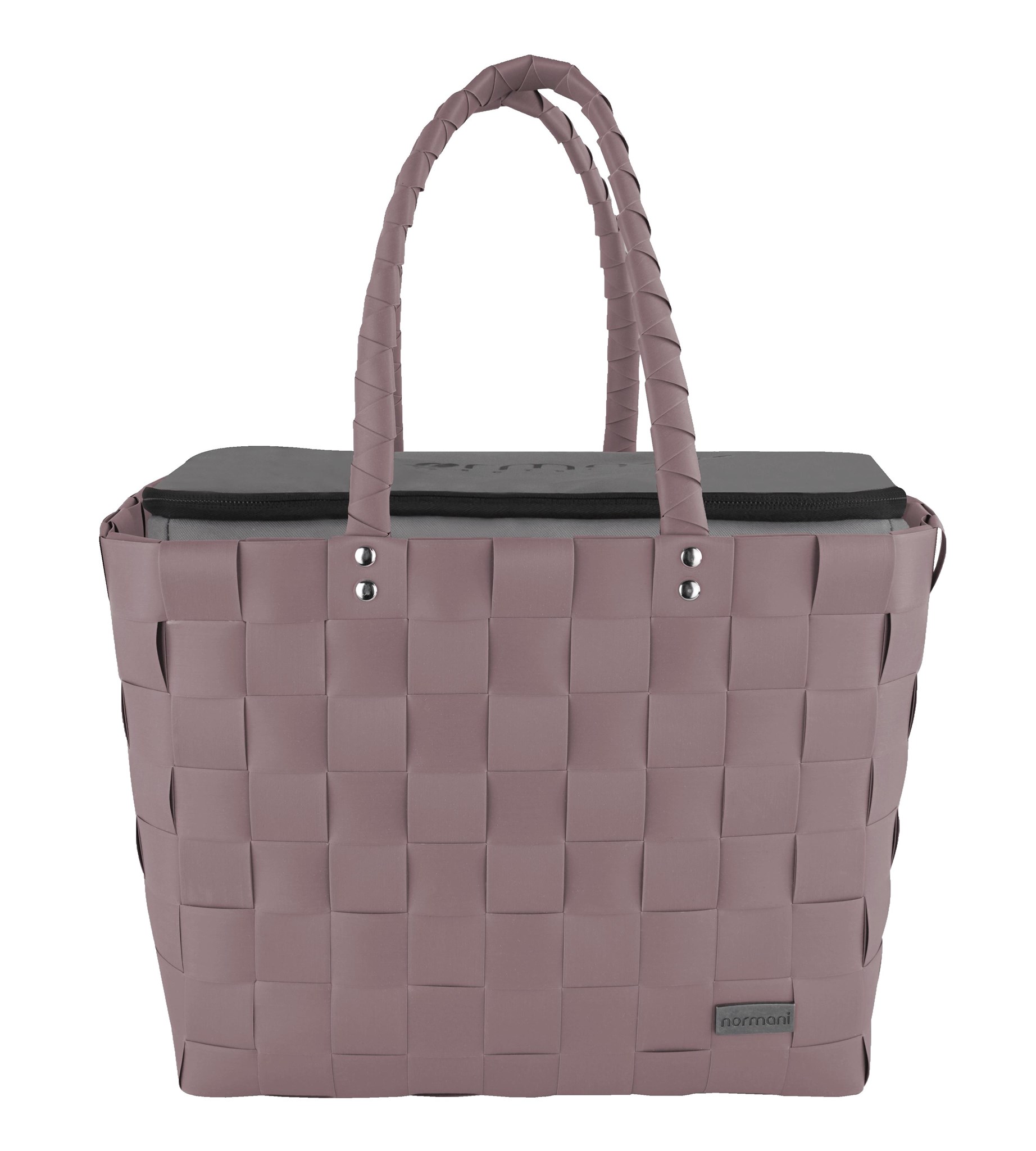 Bild von Flechtkorb mit großer Kühltasche Dusty Pink