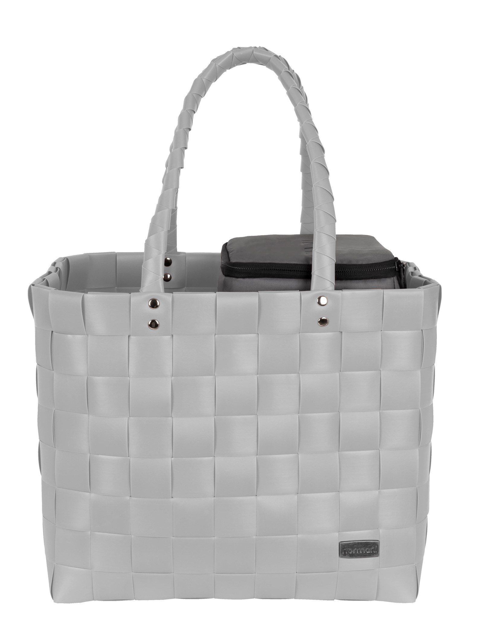 Zeige Details für Flechtkorb mit kleiner Kühltasche Hellgrau Bild von Flechtkorb mit kleiner Kühltasche Hellgrau