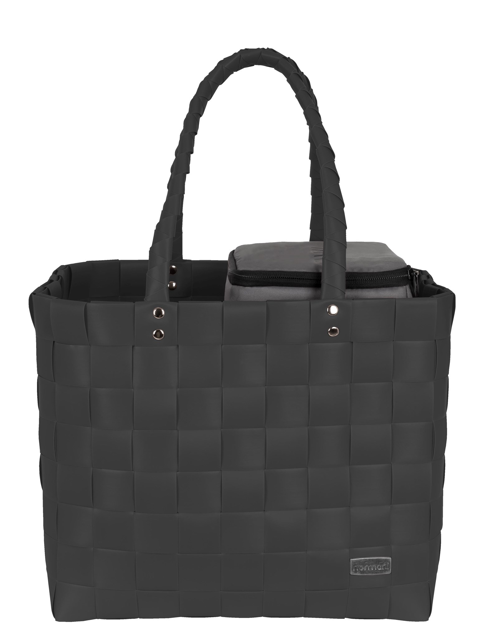 Zeige Details für Flechtkorb mit kleiner Kühltasche Schwarz Bild von Flechtkorb mit kleiner Kühltasche Schwarz