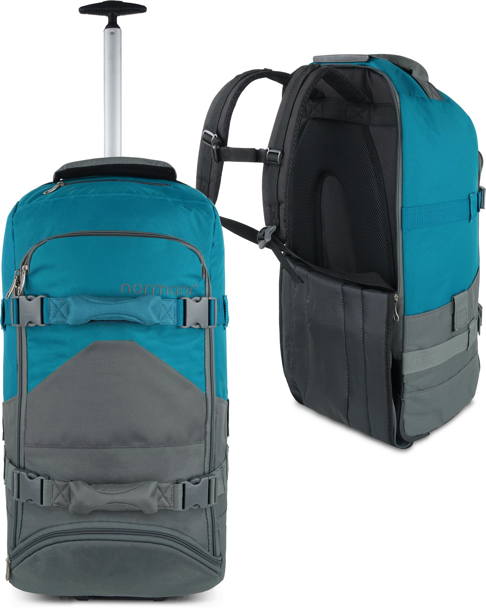 Zeige Details für Reisetasche mit Rollen und Rucksackfunktion „Melano90“ Grau/Petrol Bild von Reisetasche mit Rollen und Rucksackfunktion „Melano90“ Grau/Petrol