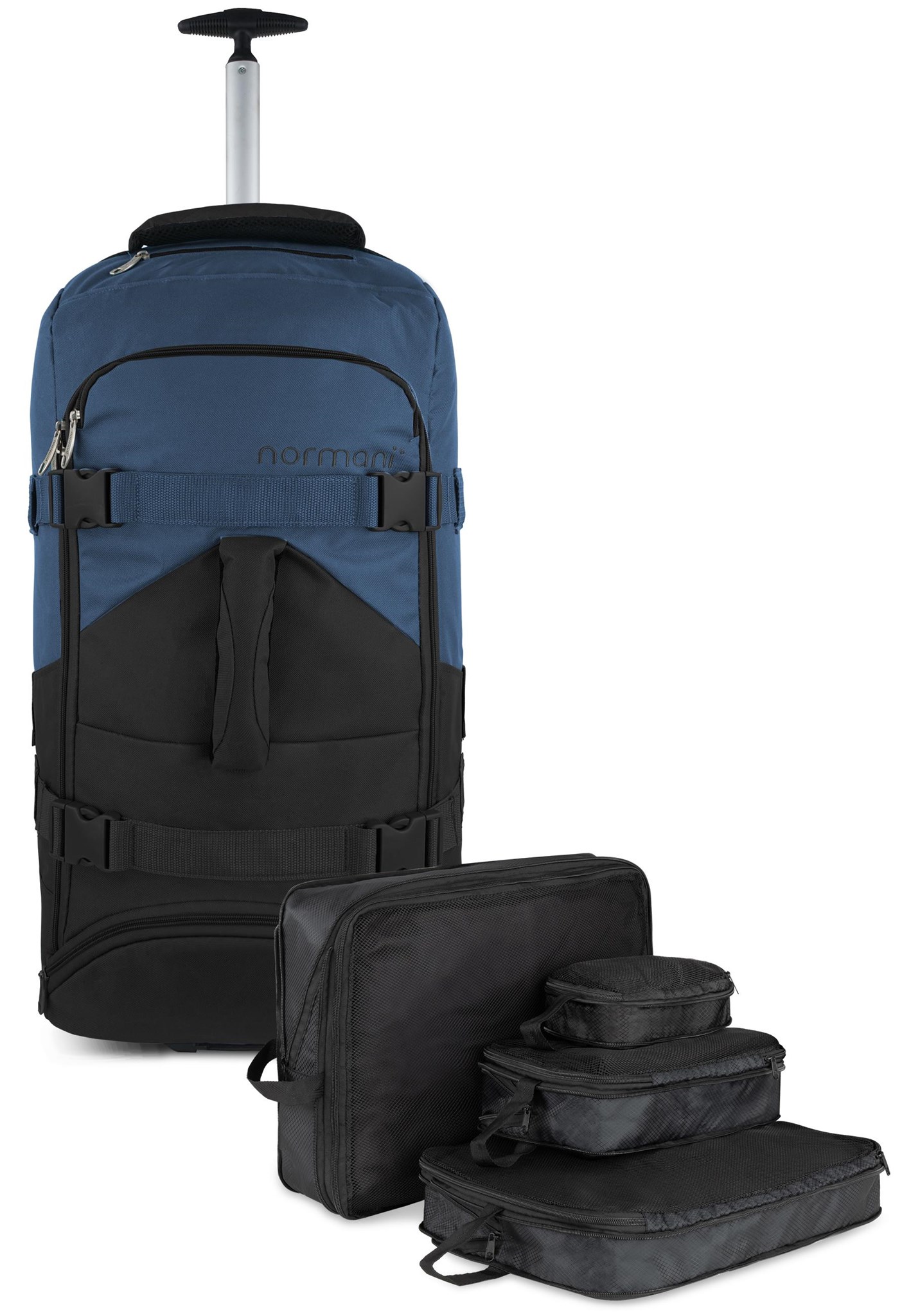 Zeige Details für Reisetasche 60 L mit 4 Kleidertaschen Schwarz/Navy Bild von Reisetasche 60 L mit 4 Kleidertaschen Schwarz/Navy