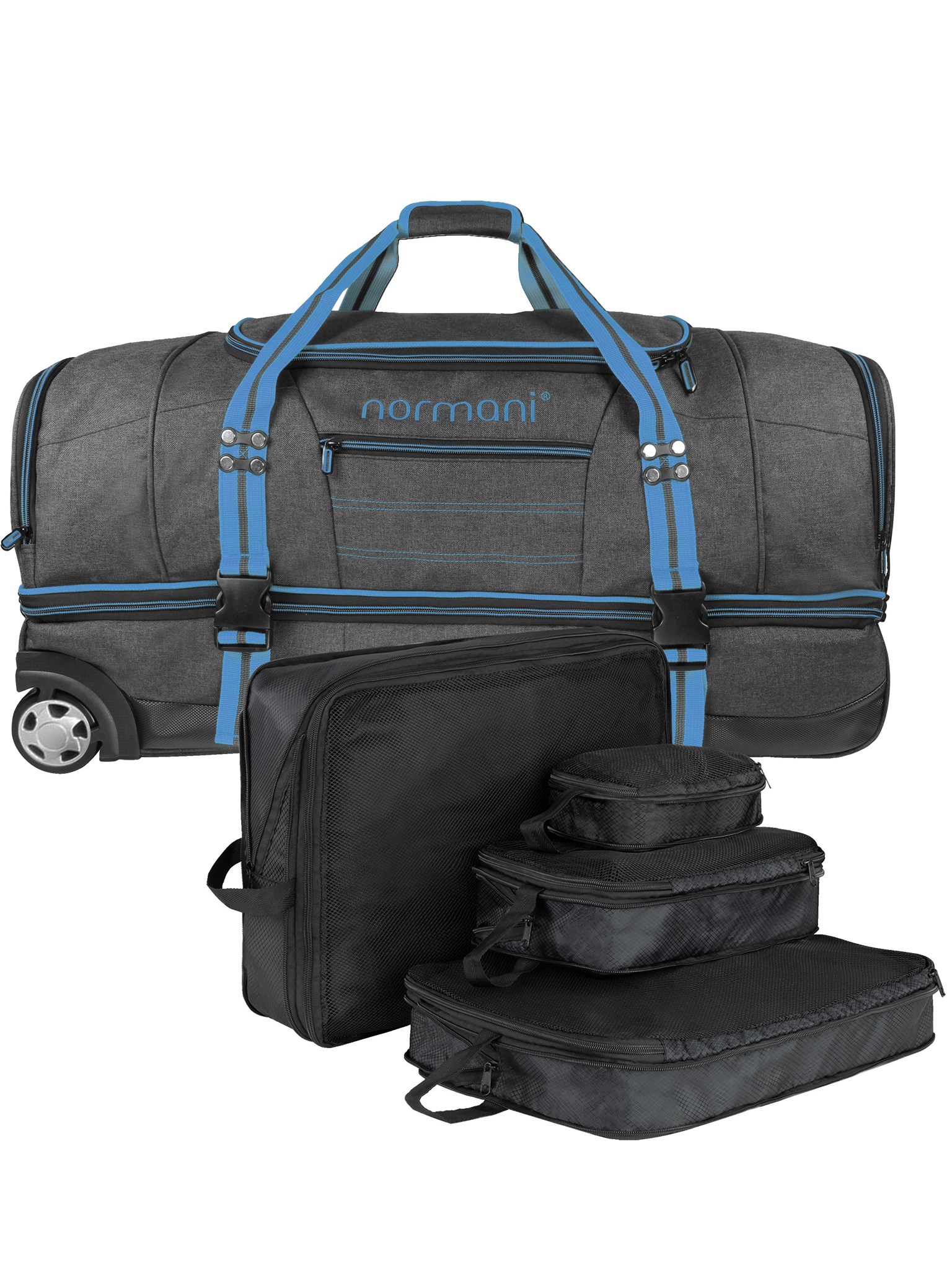 Zeige Details für Reisetasche 120 L mit 4 Kleidertaschen Blau Bild von Reisetasche 120 L mit 4 Kleidertaschen Blau