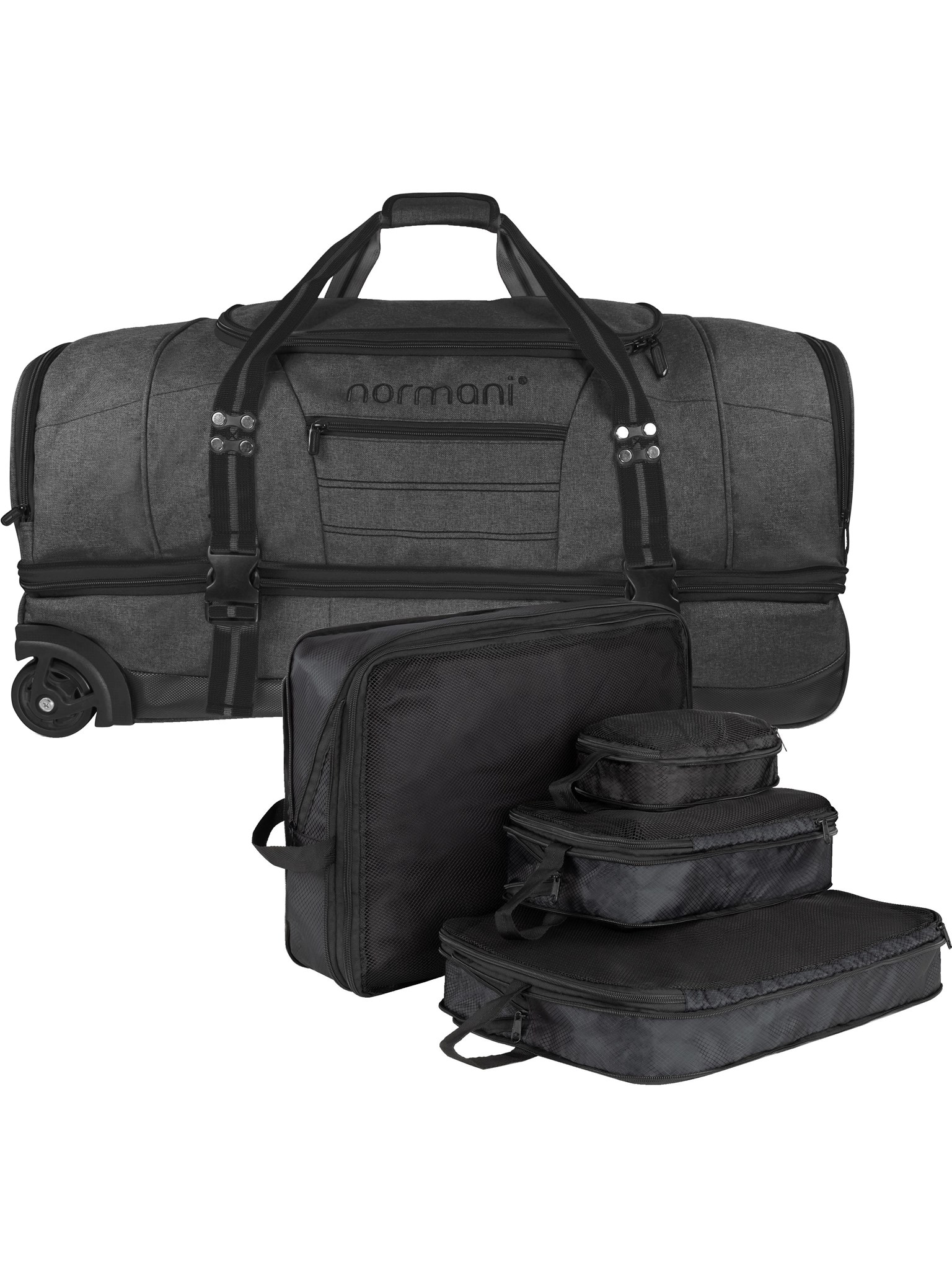 Bild von Reisetasche mit Rollen 90 L mit 4 Kleidertaschen „Kompass 90“ Schwarz