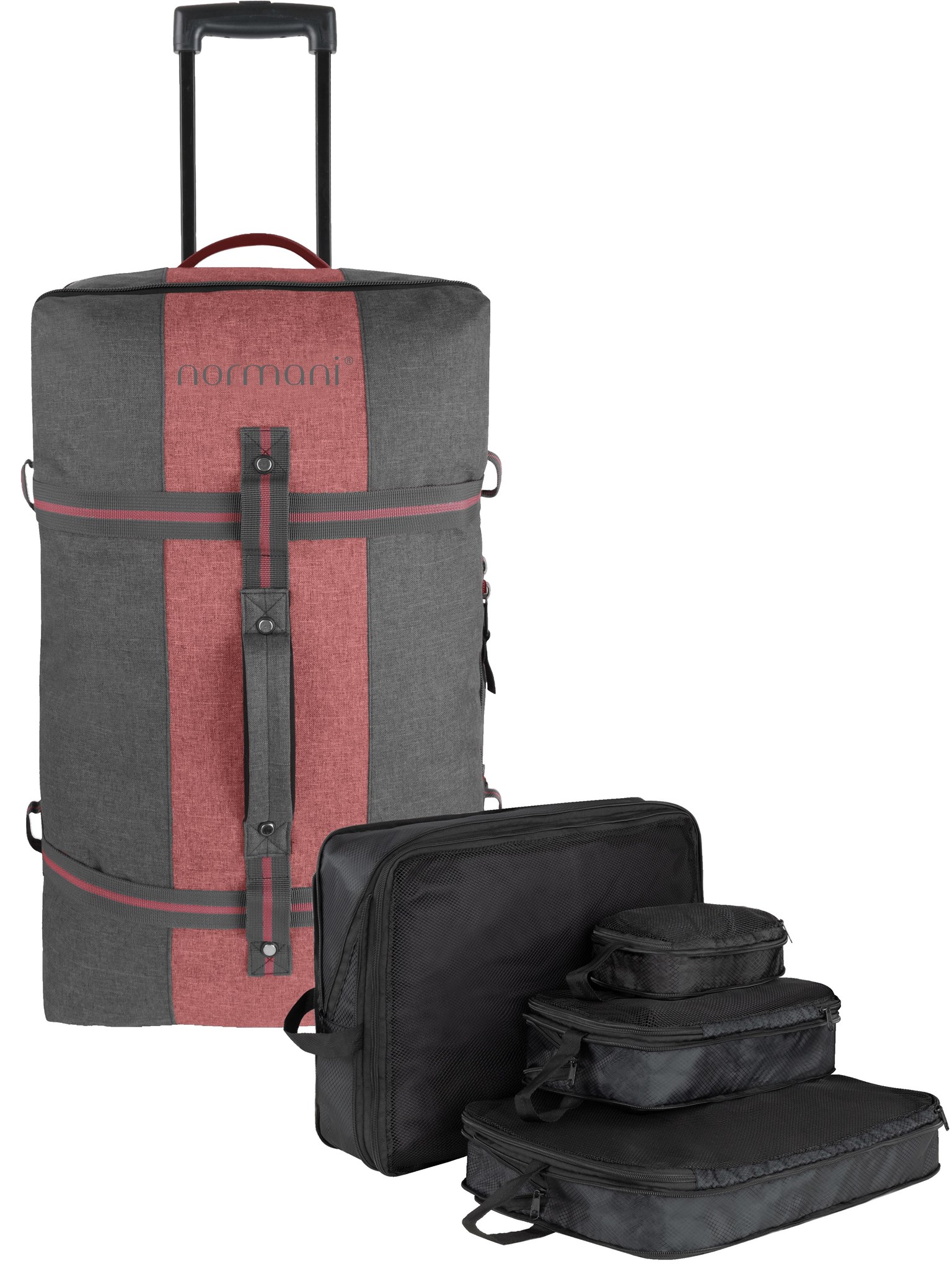 Zeige Details für Reisetasche 125 L mit 4 Kleidertaschen „Aurori 125“ Dunkelgrau/Rot Bild von Reisetasche 125 L mit 4 Kleidertaschen „Aurori 125“ Dunkelgrau/Rot