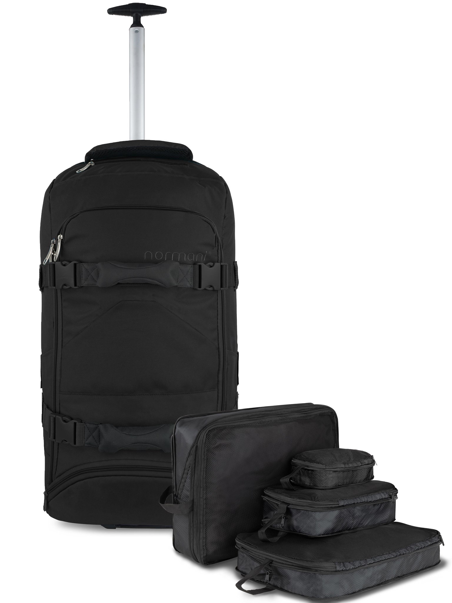 Zeige Details für Reisetasche mit Rucksackfunktion 90 L mit 4 Kleidertaschen Schwarz Bild von Reisetasche mit Rucksackfunktion 90 L mit 4 Kleidertaschen Schwarz