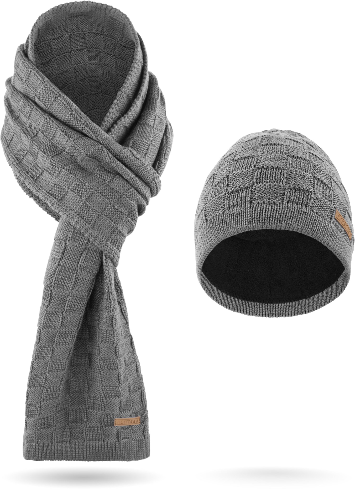 Zeige Details für Winterset aus Merinowolle Schal und Mütze Muster „Yuma“ Grau Bild von Winterset aus Merinowolle Schal und Mütze Muster „Yuma“ Grau
