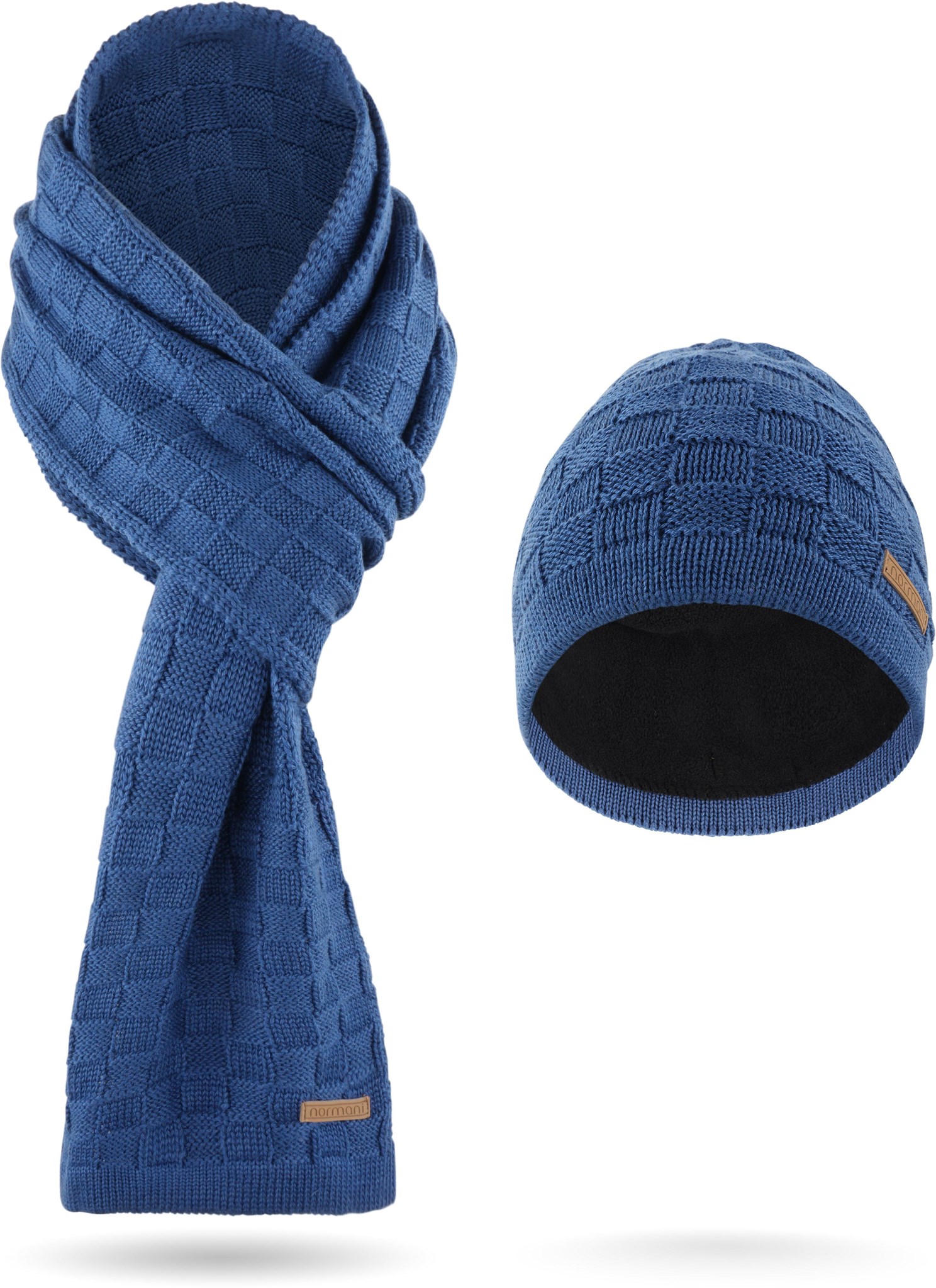 Bild von Winterset aus Merinowolle Schal und Mütze Muster „Yuma“ Marine