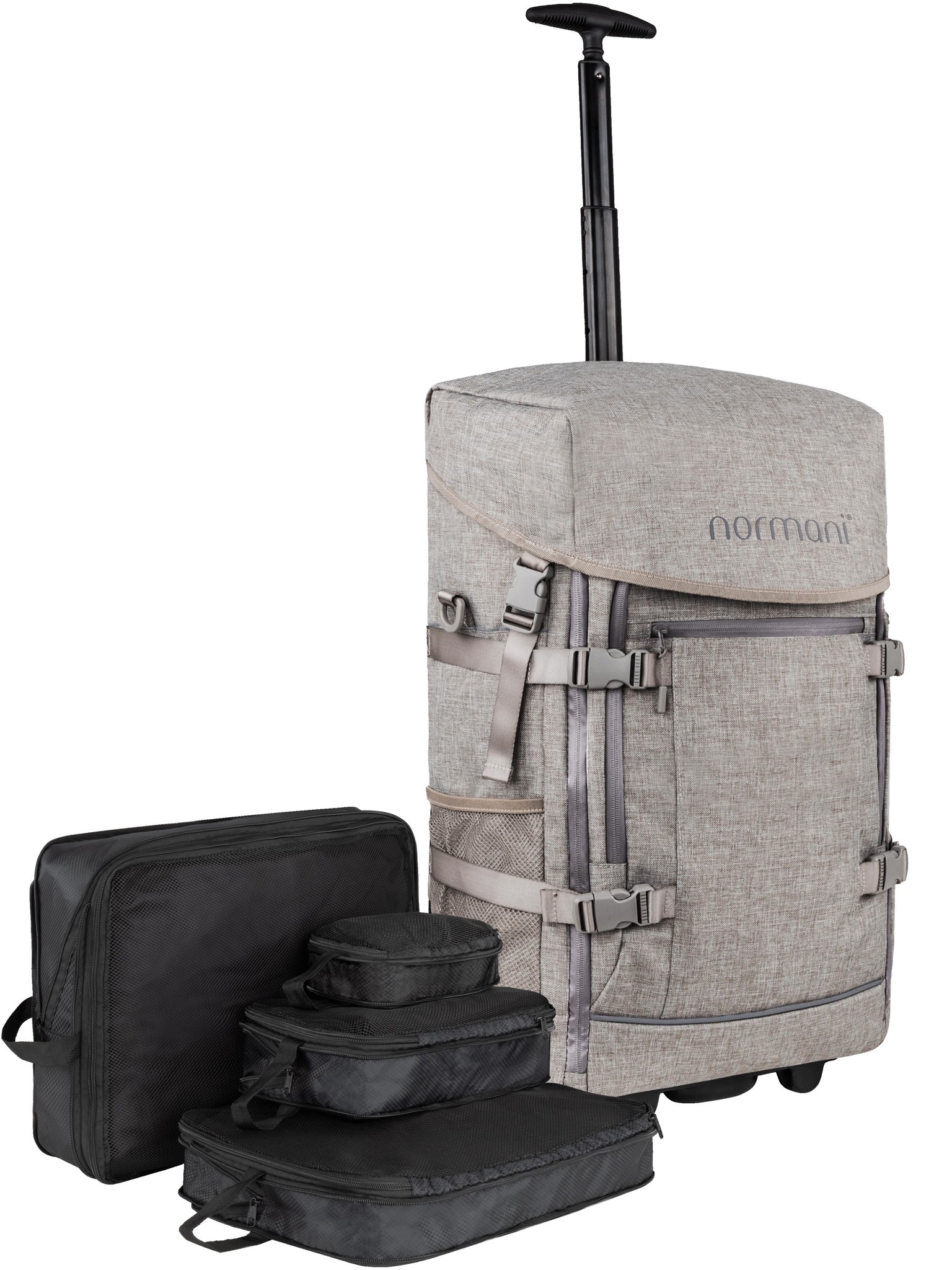 Zeige Details für Rucksack-Trolley Handgepäck mit Kleidertaschen „Nara“ Beige Bild von Rucksack-Trolley Handgepäck mit Kleidertaschen „Nara“ Beige