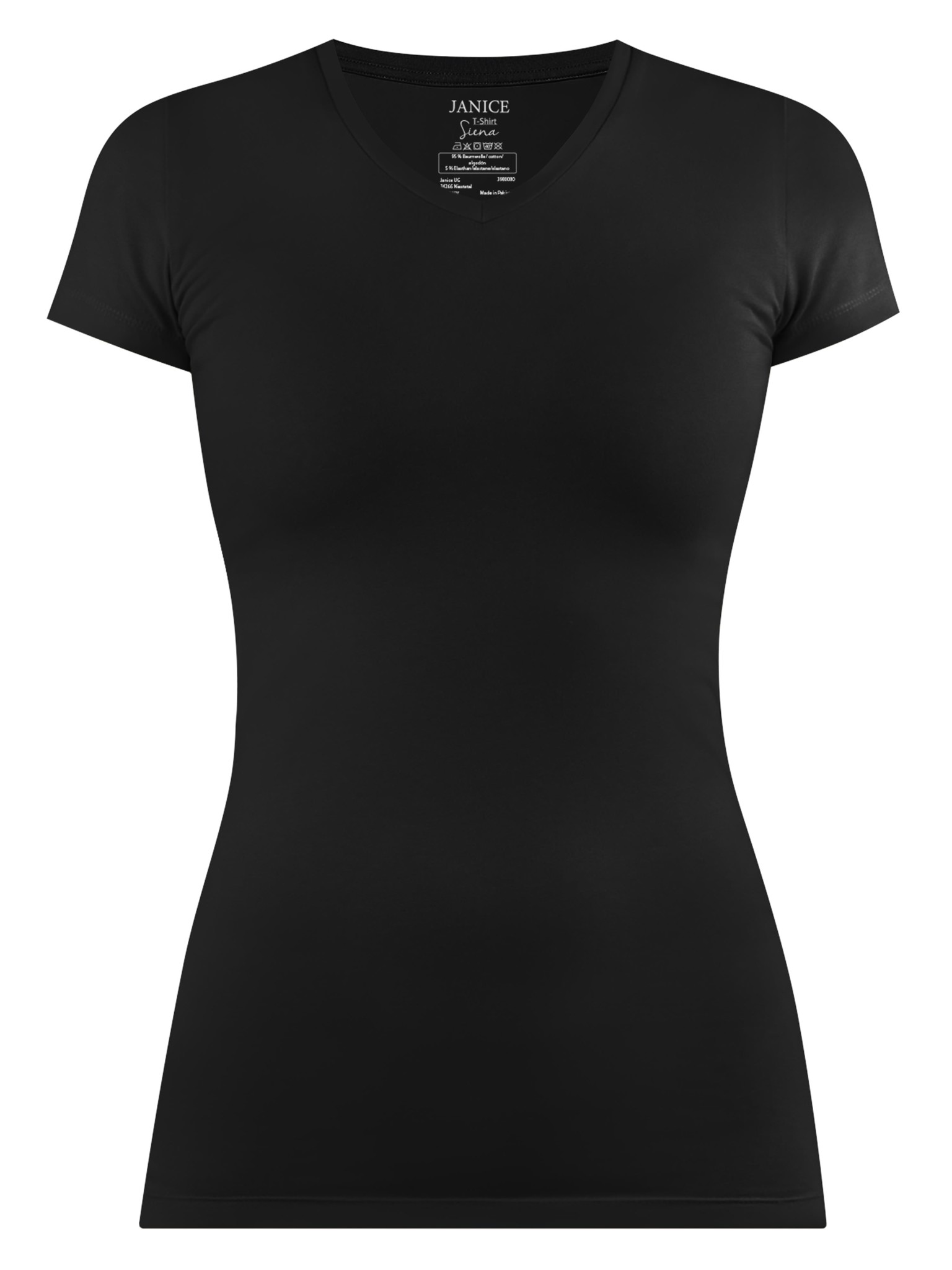 Zeige Details für Figurbetontes T-Shirt mit V-Ausschnitt „Siena“ Schwarz Bild von Figurbetontes T-Shirt mit V-Ausschnitt „Siena“ Schwarz