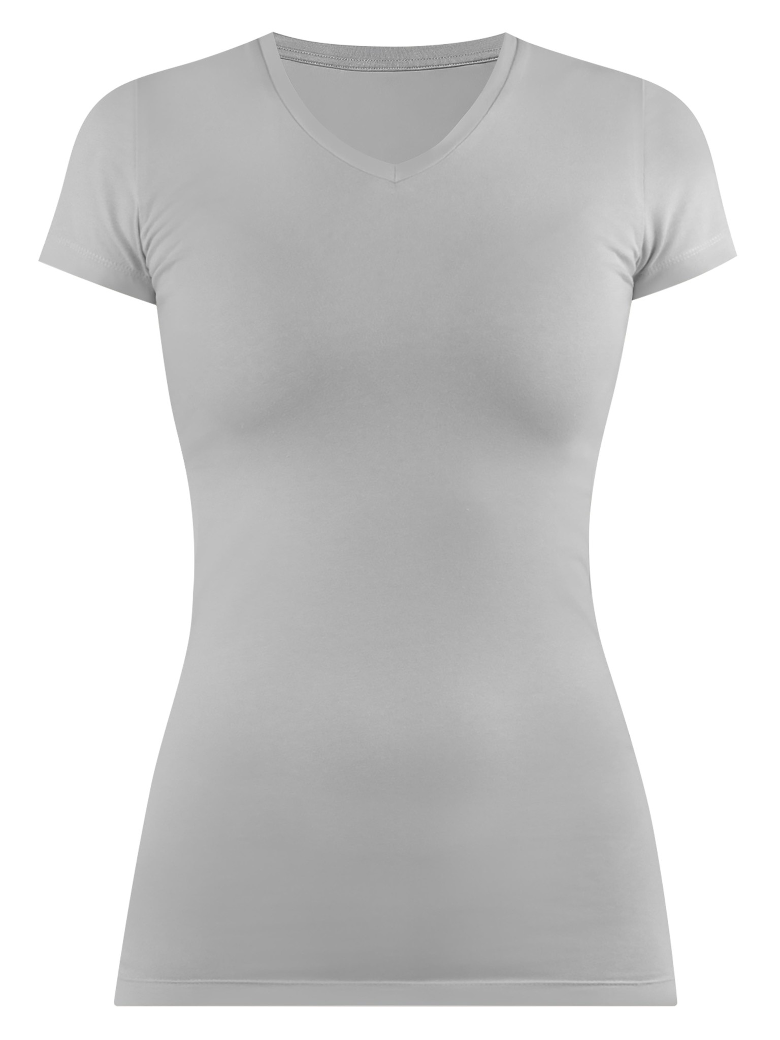 Zeige Details für Figurbetontes T-Shirt mit V-Ausschnitt „Siena“ Grau Bild von Figurbetontes T-Shirt mit V-Ausschnitt „Siena“ Grau