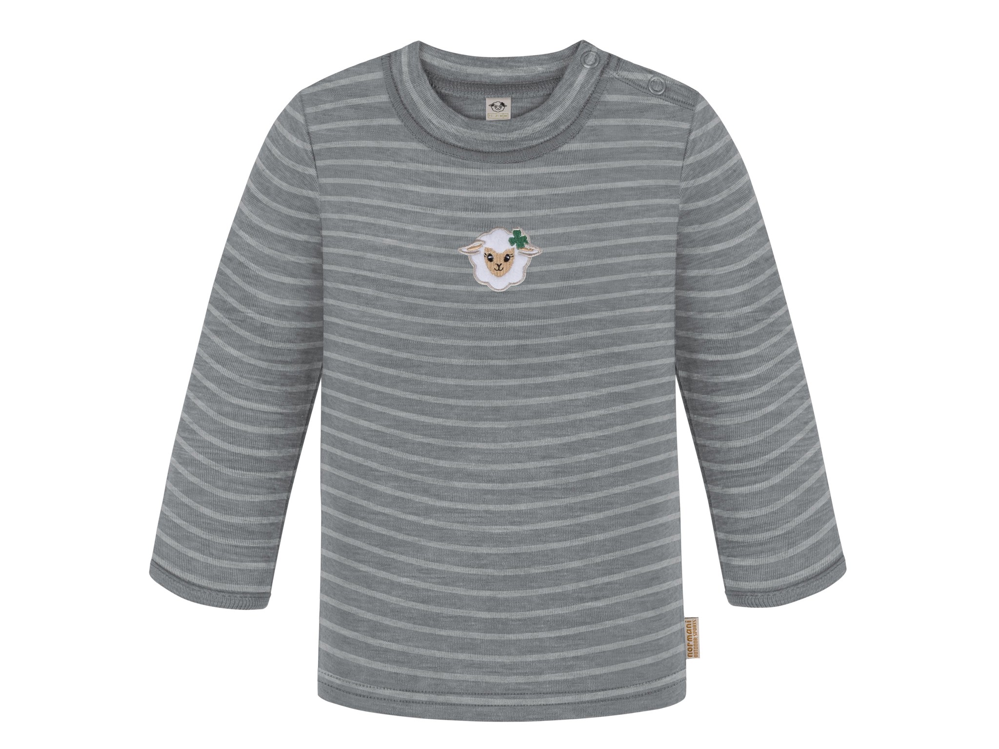 Zeige Details für Baby Merino Longsleeve „Taupo“ Grau gestreift Bild von Baby Merino Longsleeve „Taupo“ Grau gestreift