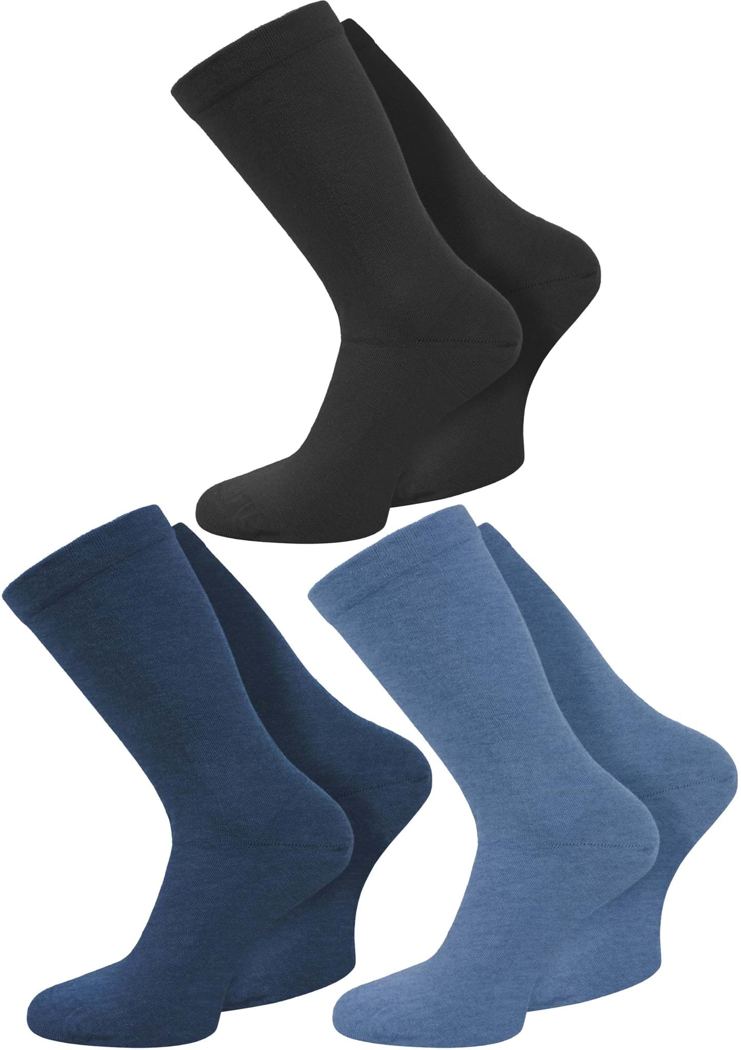 Bild von 3 Paar Gesundheitssocken mit Komfortbund Jeansblau/Mittelblau/Schwarz