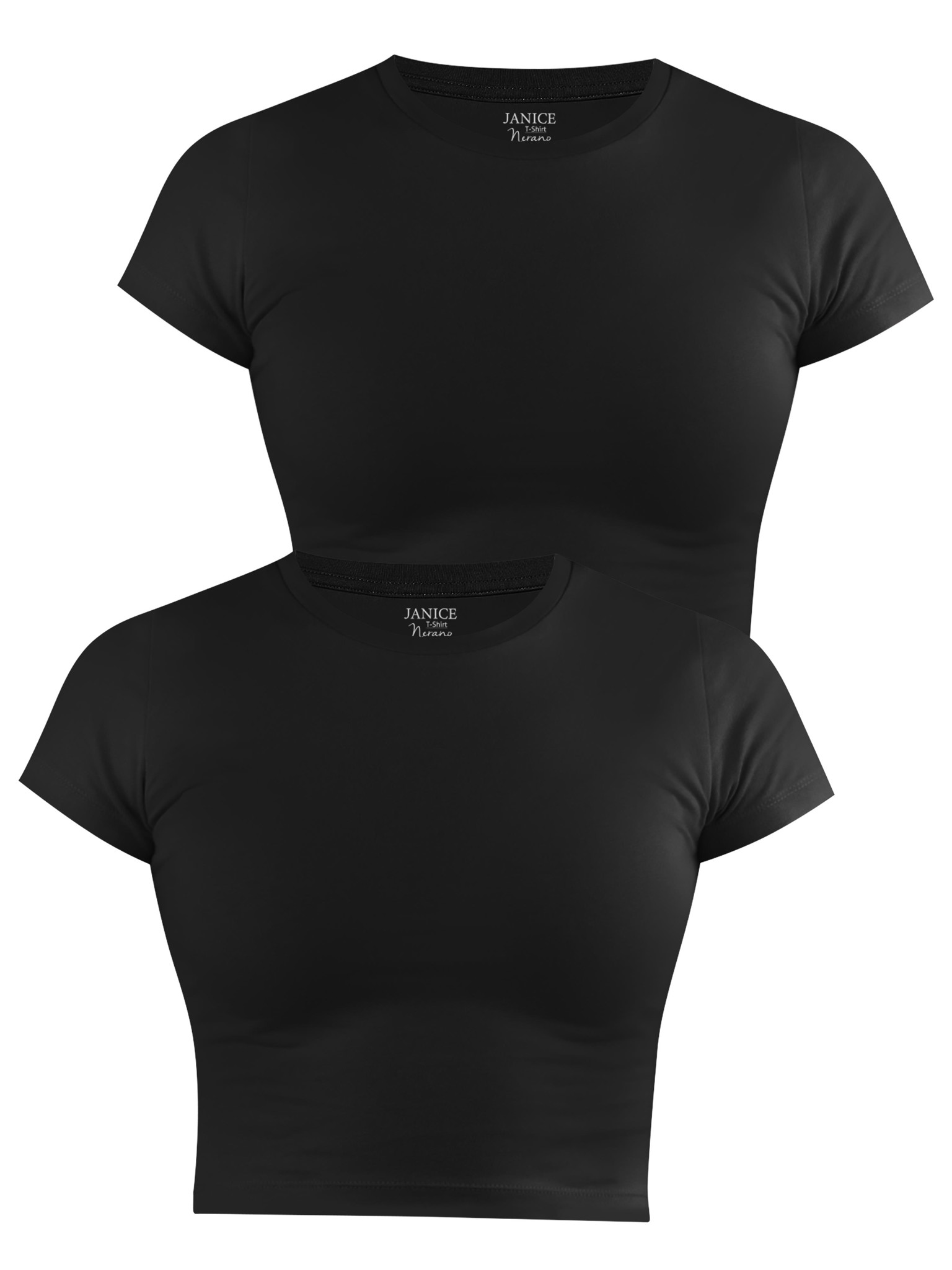 Zeige Details für 2 x Damen crop T-Shirt hochgeschlossen „Nerano“ Schwarz Bild von 2 x Damen crop T-Shirt hochgeschlossen „Nerano“ Schwarz