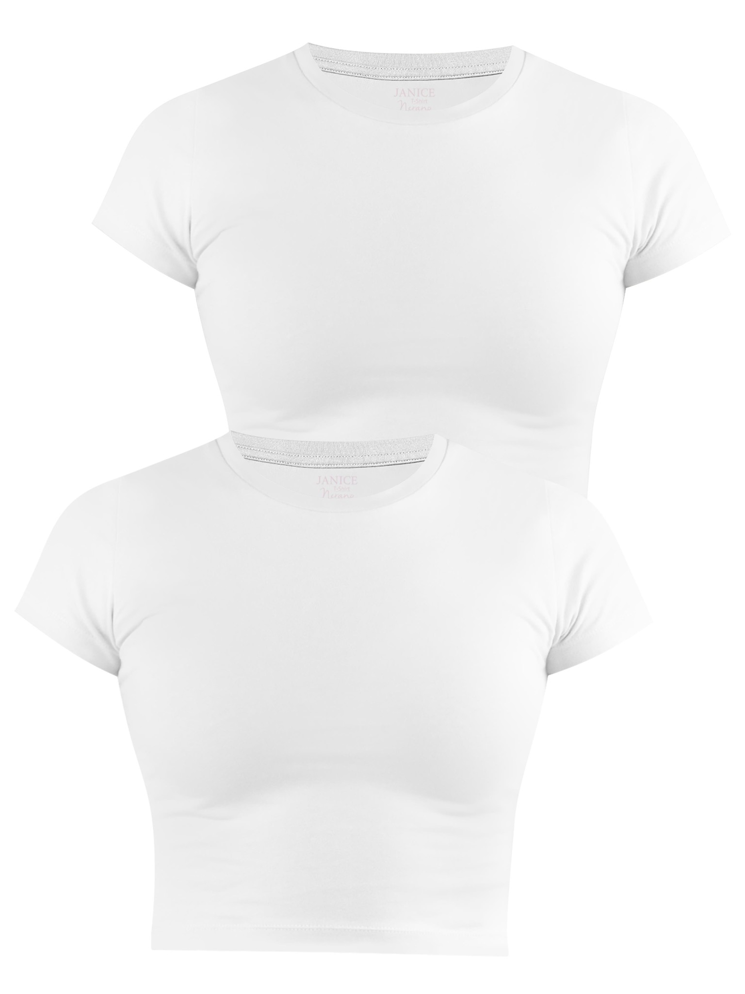Zeige Details für 2 x Damen crop T-Shirt hochgeschlossen „Nerano“ Weiß Bild von 2 x Damen crop T-Shirt hochgeschlossen „Nerano“ Weiß