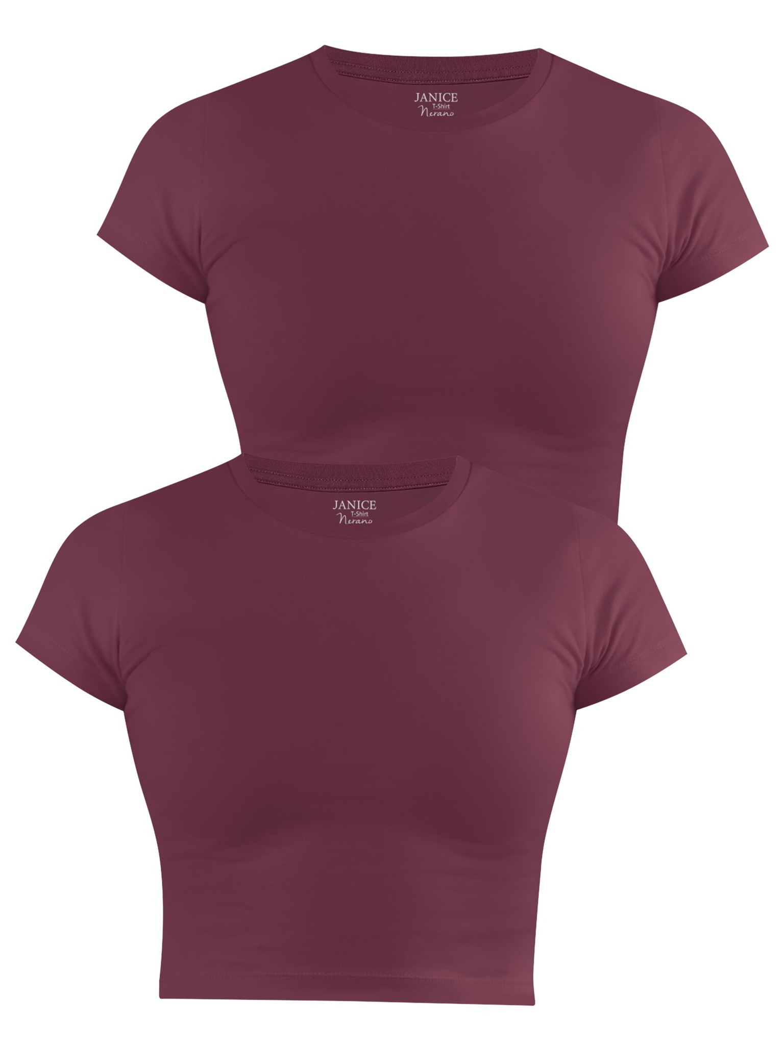 Zeige Details für 2 x Damen crop T-Shirt hochgeschlossen „Nerano“ Burgund Bild von 2 x Damen crop T-Shirt hochgeschlossen „Nerano“ Burgund