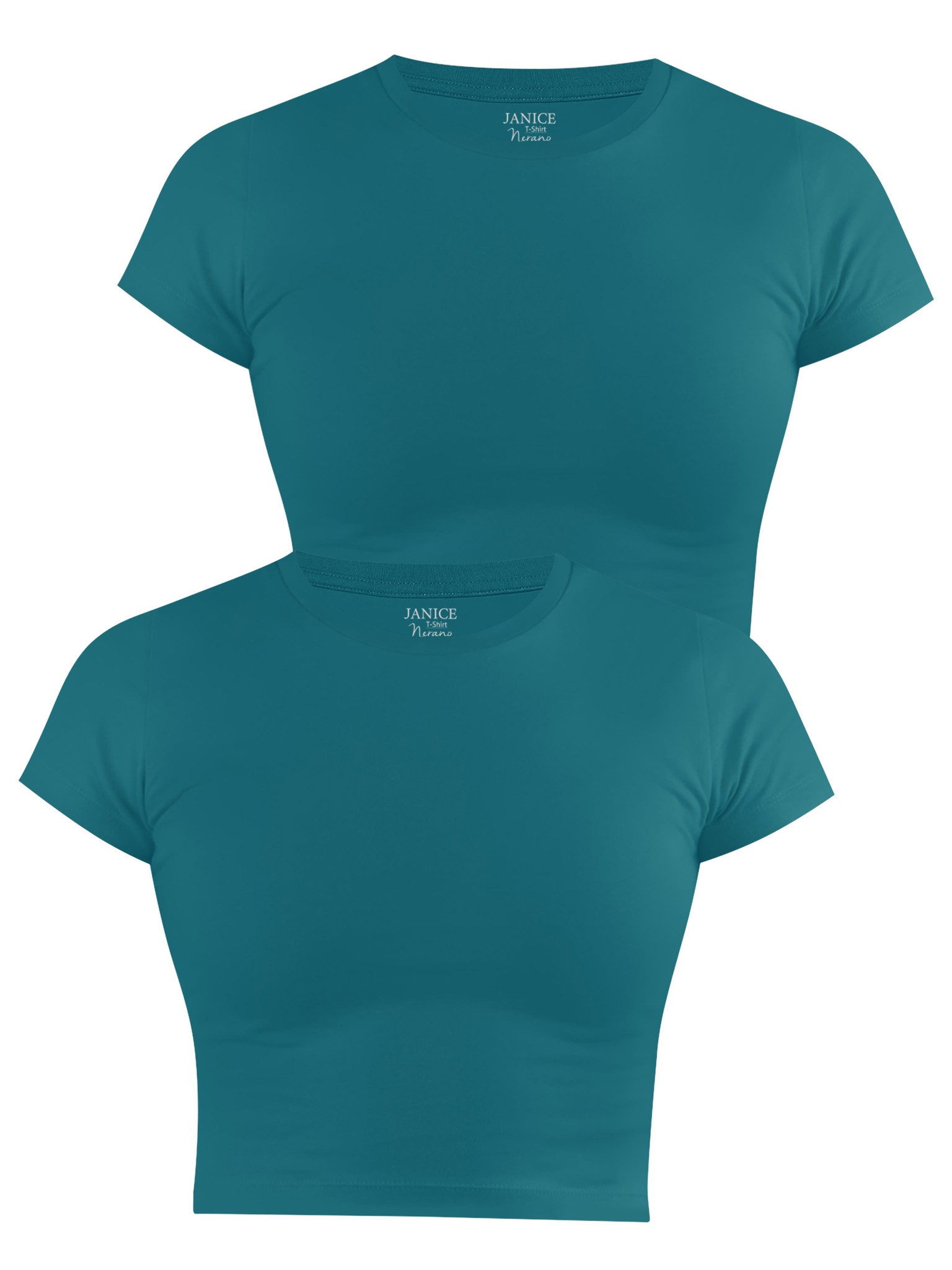 Zeige Details für 2 x Damen crop T-Shirt hochgeschlossen „Nerano“ Petrol Bild von 2 x Damen crop T-Shirt hochgeschlossen „Nerano“ Petrol