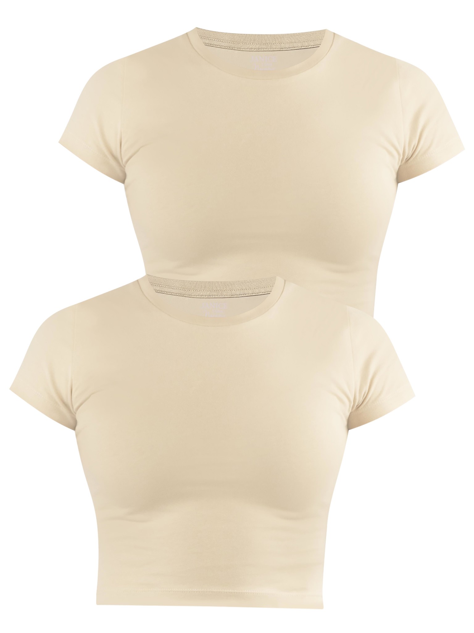 Zeige Details für 2 x Damen crop T-Shirt hochgeschlossen „Nerano“ Beige Bild von 2 x Damen crop T-Shirt hochgeschlossen „Nerano“ Beige