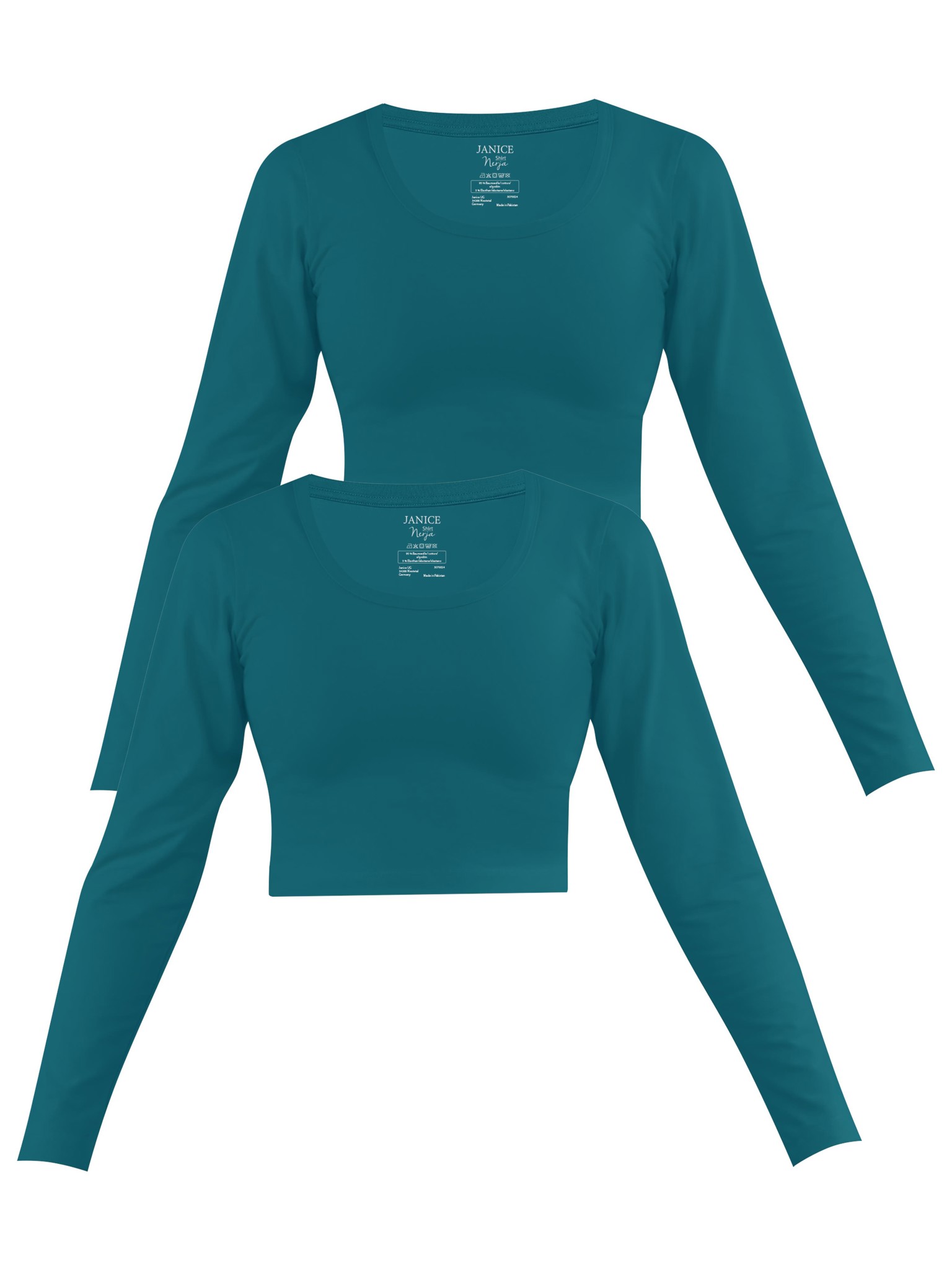 Zeige Details für 2 x Damen crop Langarmshirt „Nerja“ Petrol Bild von 2 x Damen crop Langarmshirt „Nerja“ Petrol