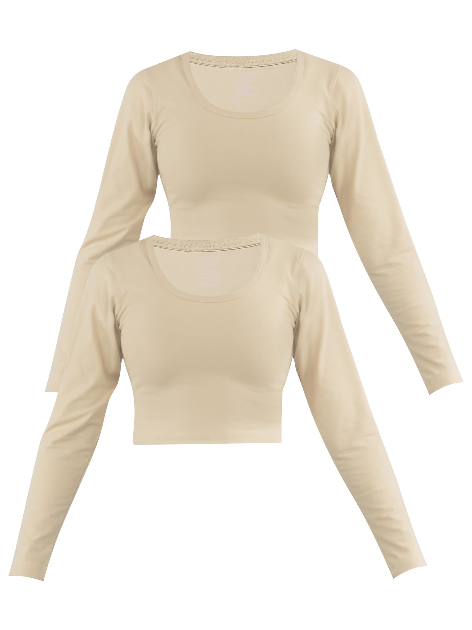 Zeige Details für 2 x Damen crop Langarmshirt „Nerja“ Beige Bild von 2 x Damen crop Langarmshirt „Nerja“ Beige
