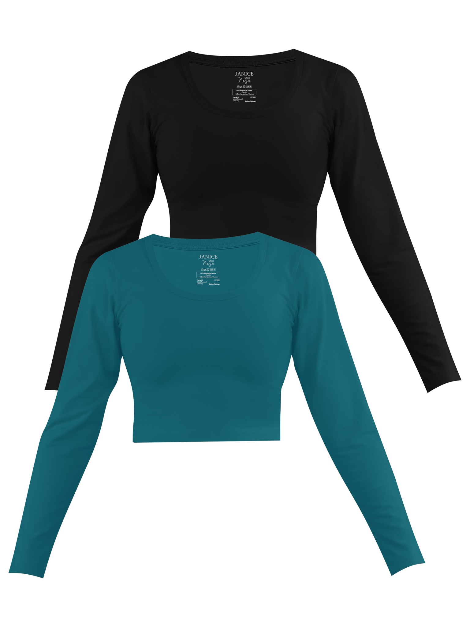 Zeige Details für 2 x Damen crop Langarmshirt „Nerja“ Petrol/Schwarz Bild von 2 x Damen crop Langarmshirt „Nerja“ Petrol/Schwarz