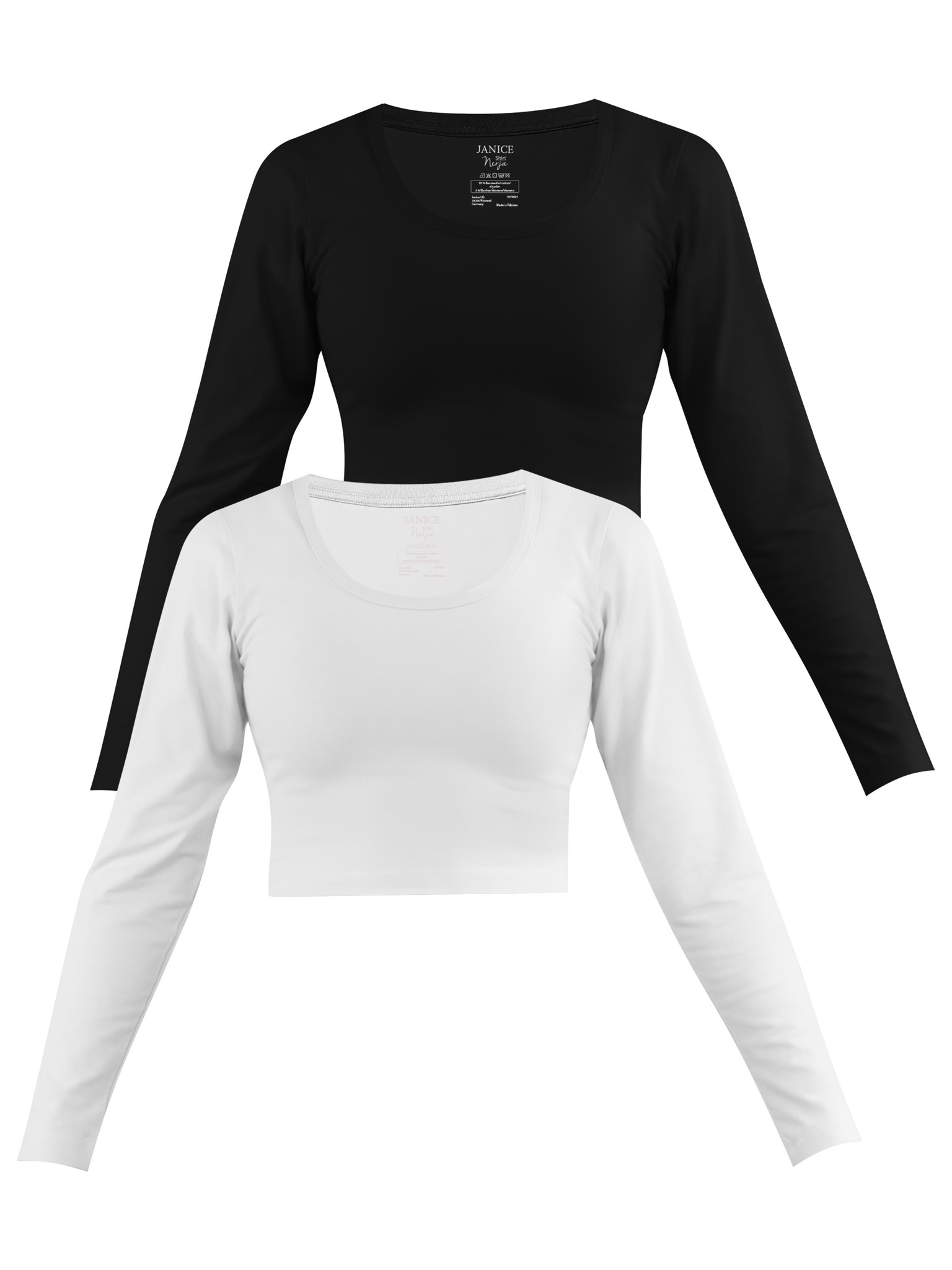 Zeige Details für 2 x Damen crop Langarmshirt „Nerja“ Schwarz/Weiß Bild von 2 x Damen crop Langarmshirt „Nerja“ Schwarz/Weiß