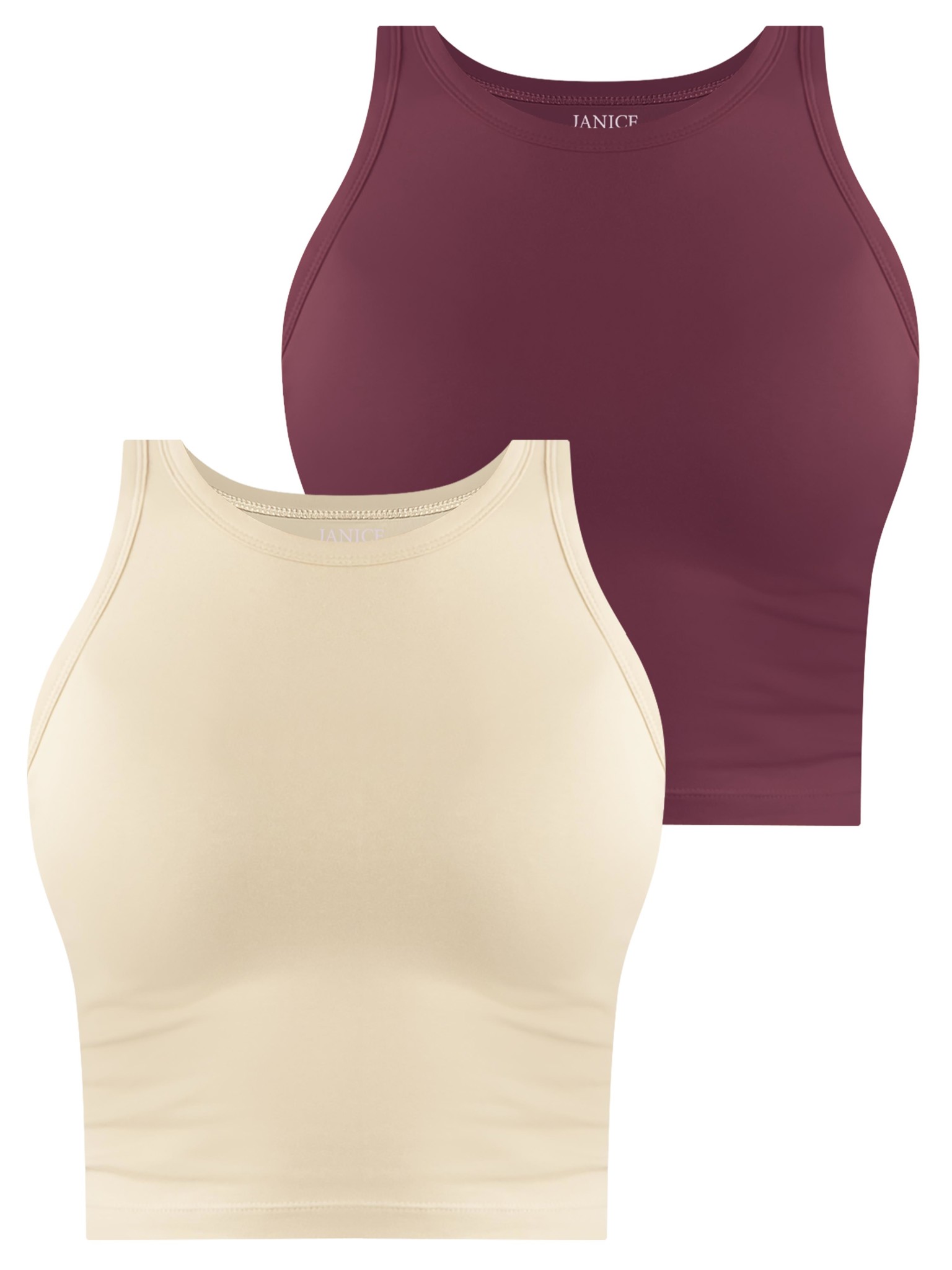 Zeige Details für 2 x Damen crop Top hochgeschlossen „Niah“ Beige/Burgund Bild von 2 x Damen crop Top hochgeschlossen „Niah“ Beige/Burgund
