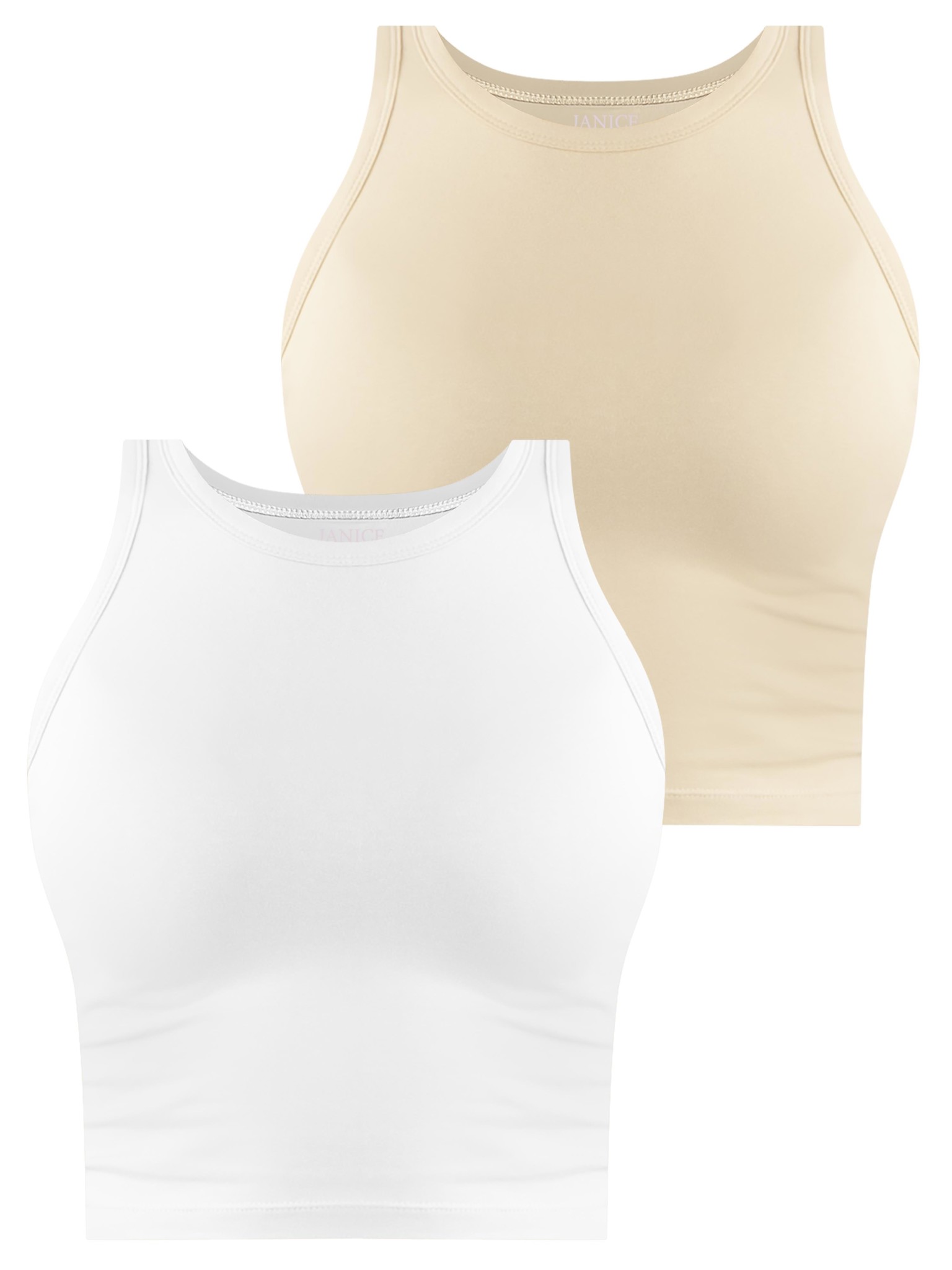 Zeige Details für 2 x Damen crop Top hochgeschlossen „Niah“ Beige/Weiß Bild von 2 x Damen crop Top hochgeschlossen „Niah“ Beige/Weiß
