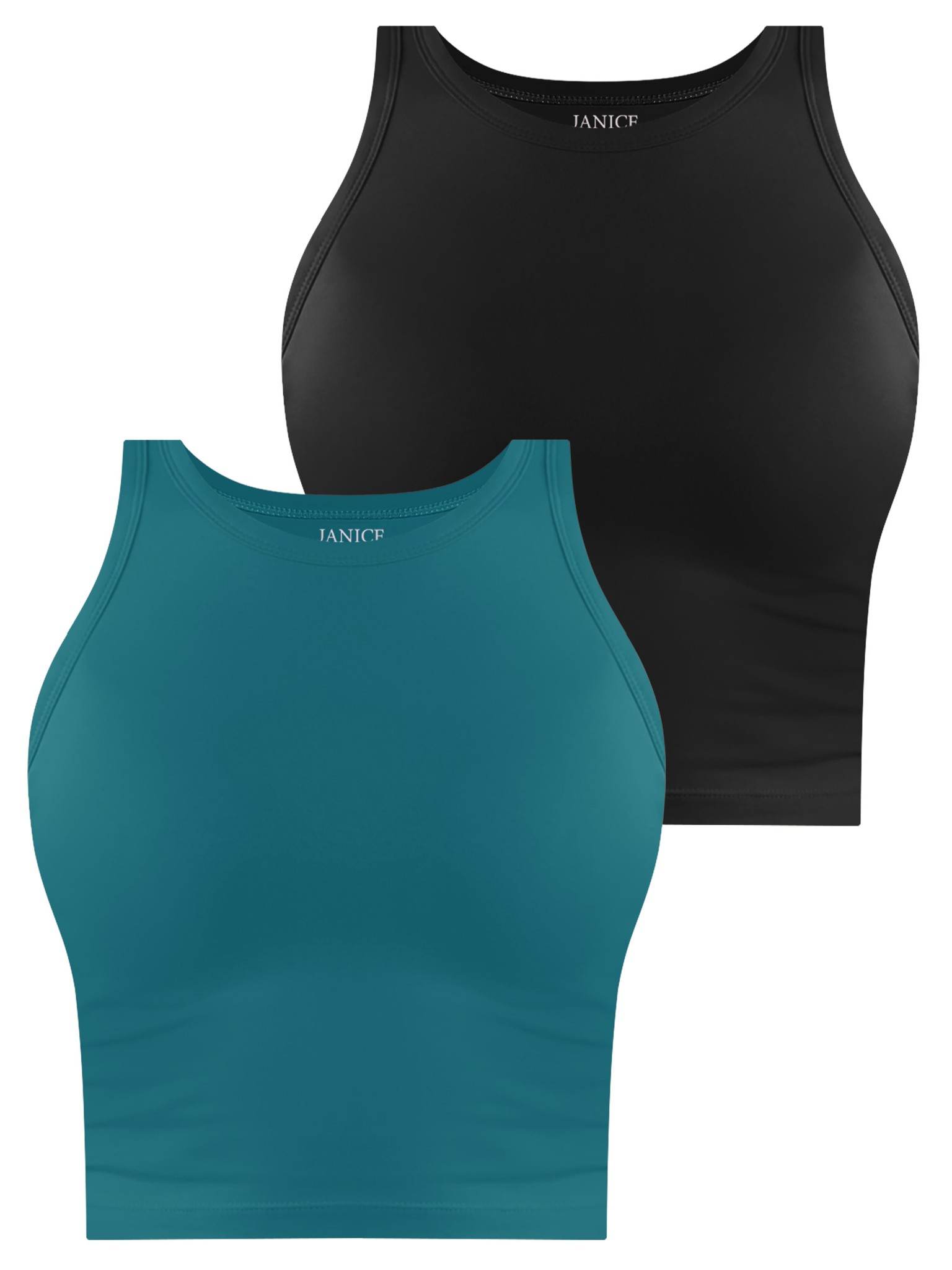Zeige Details für 2 x Damen crop Top hochgeschlossen „Niah“ Petrol/Schwarz Bild von 2 x Damen crop Top hochgeschlossen „Niah“ Petrol/Schwarz