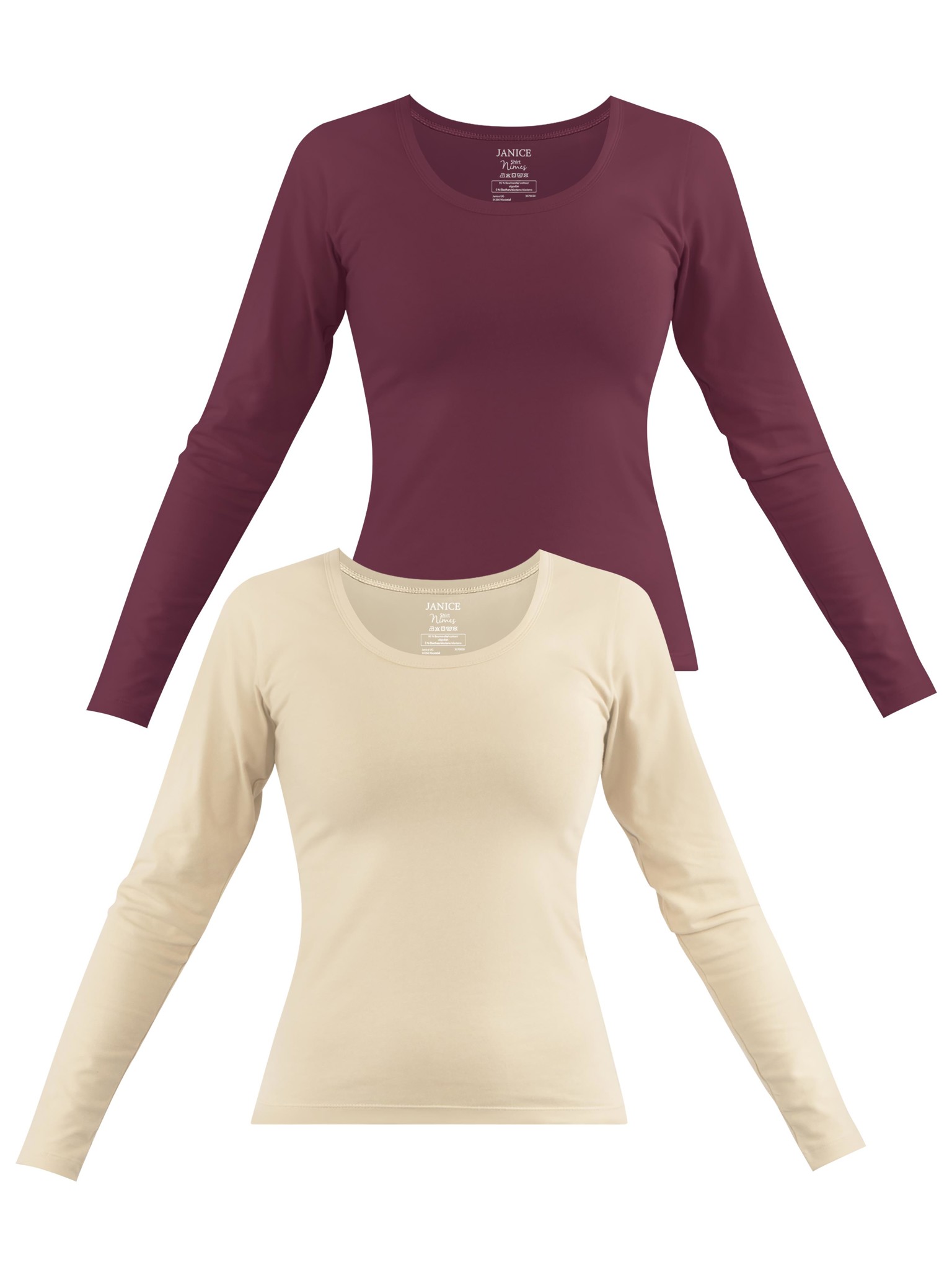 Zeige Details für 2 x Damen Langarmshirt „Nimes“ Beige/Burgund Bild von 2 x Damen Langarmshirt „Nimes“ Beige/Burgund