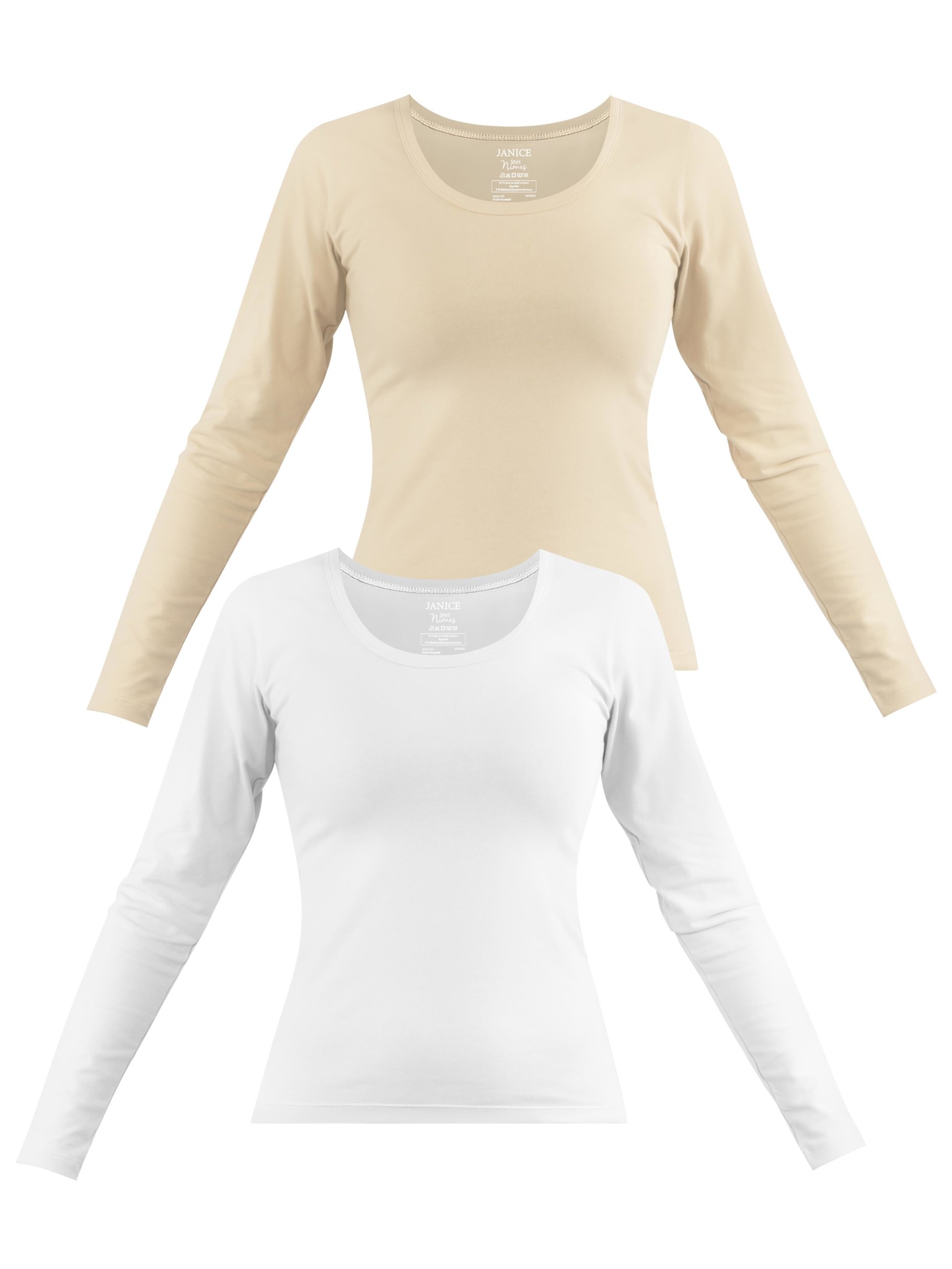Zeige Details für 2 x Damen Langarmshirt „Nimes“ Beige/Weiß Bild von 2 x Damen Langarmshirt „Nimes“ Beige/Weiß