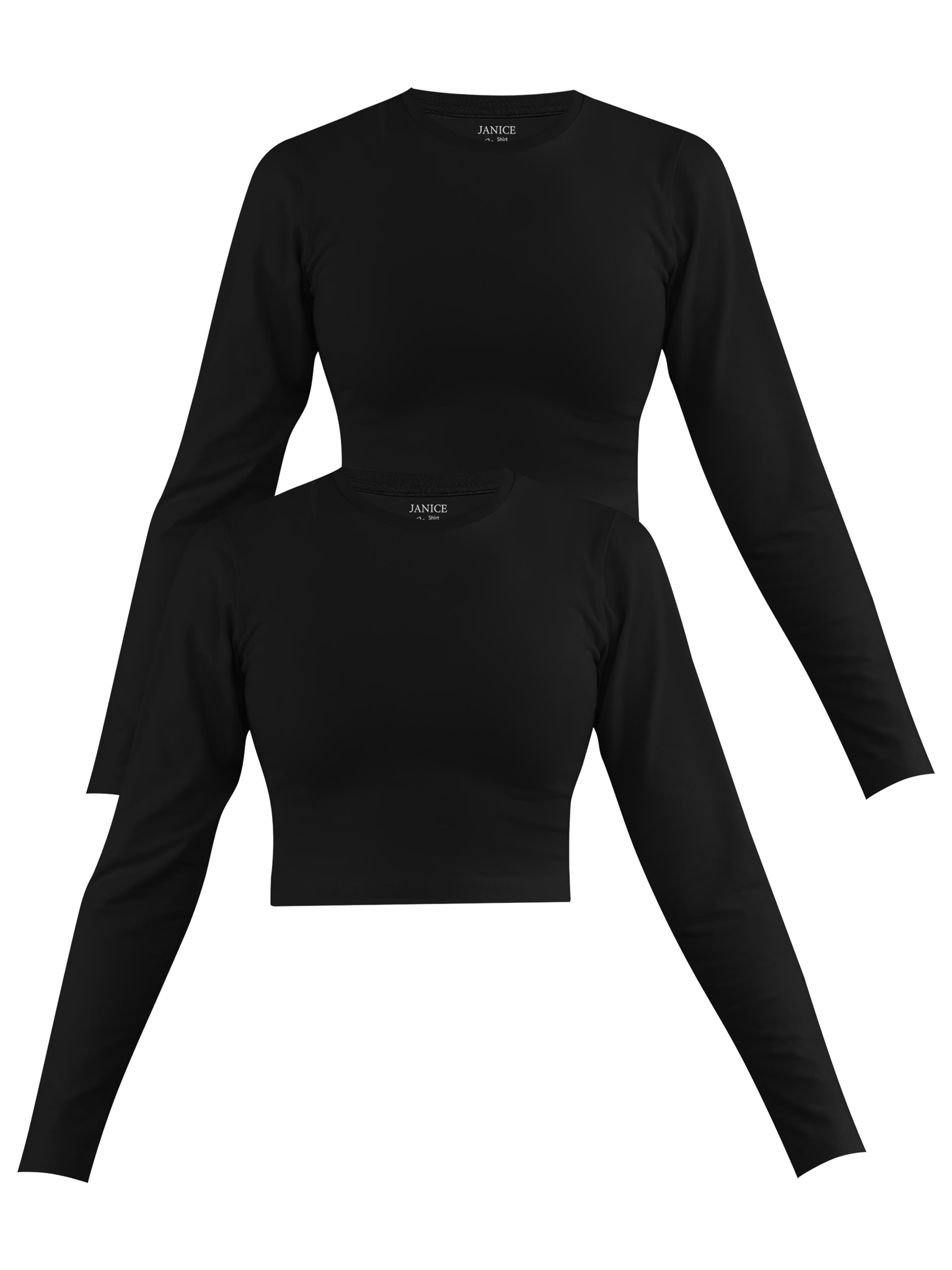 Zeige Details für 2 x Damen crop Langarmshirt hochgeschlossen „Noia“ Schwarz Bild von 2 x Damen crop Langarmshirt hochgeschlossen „Noia“ Schwarz