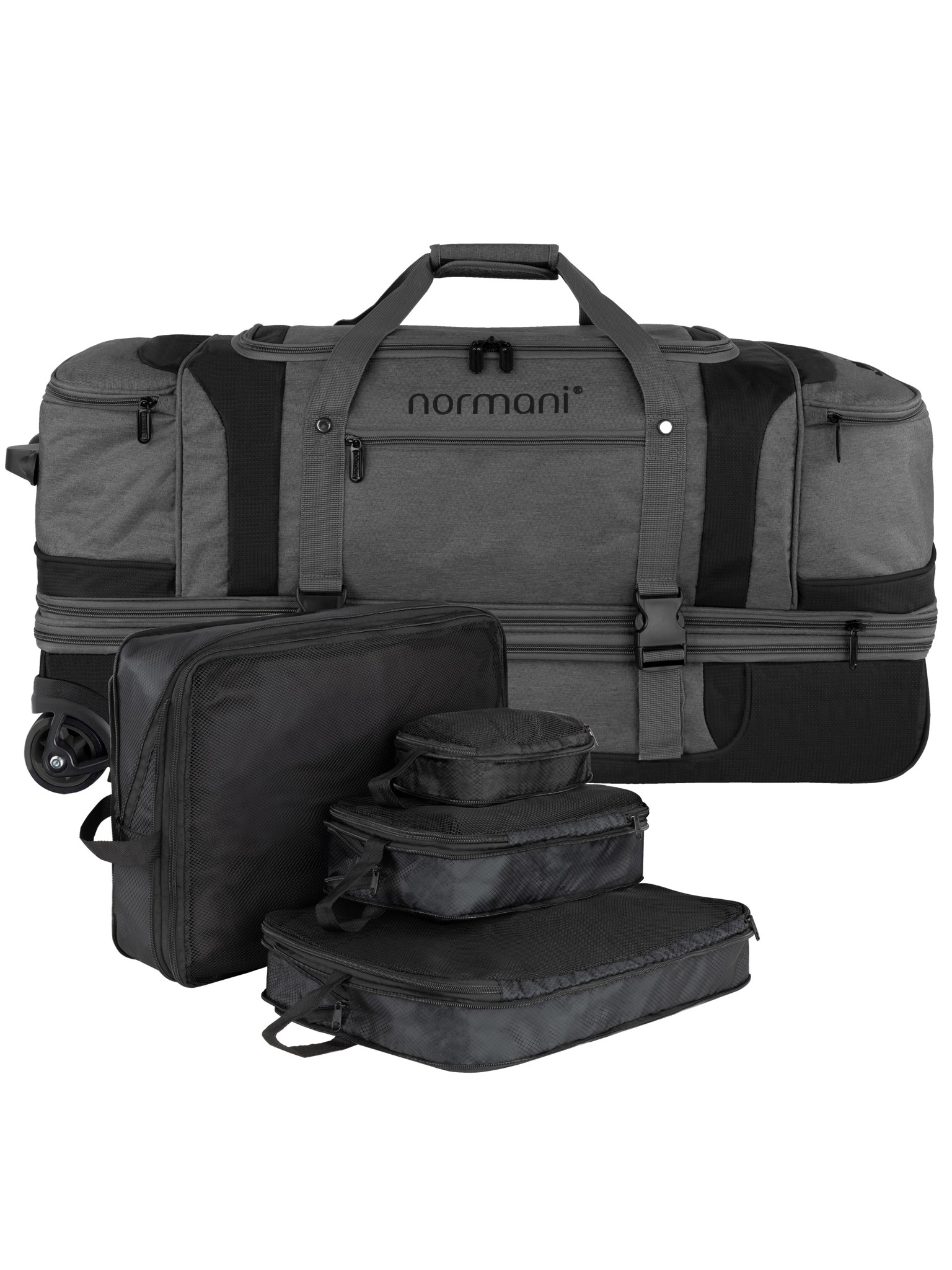Zeige Details für Reisetrolley 120-150 L mit Kleidertaschen Grau/Schwarz Bild von Reisetrolley 120-150 L mit Kleidertaschen Grau/Schwarz