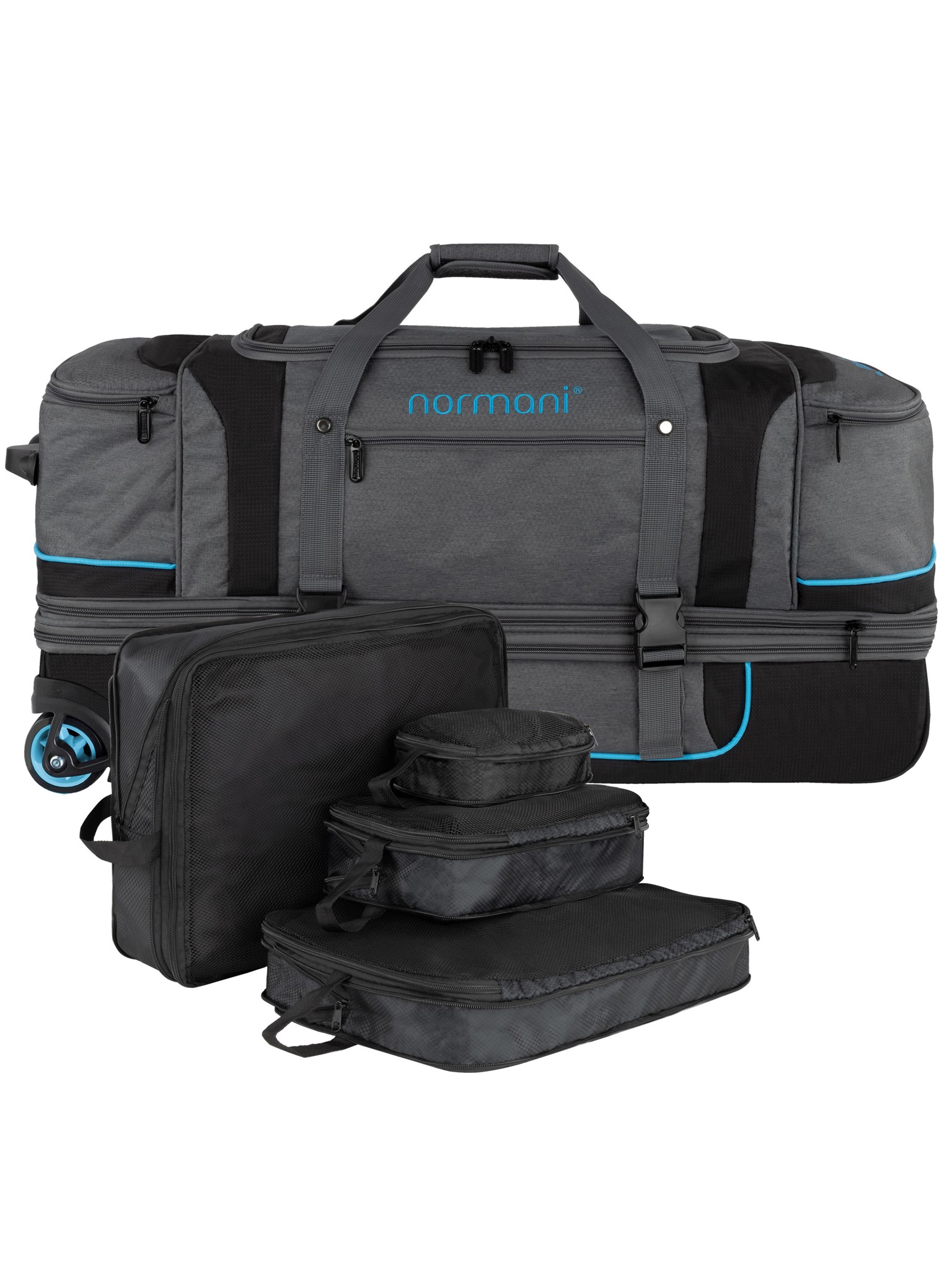 Zeige Details für Reisetrolley 120-150 L mit Kleidertaschen Grau/Blau Bild von Reisetrolley 120-150 L mit Kleidertaschen Grau/Blau