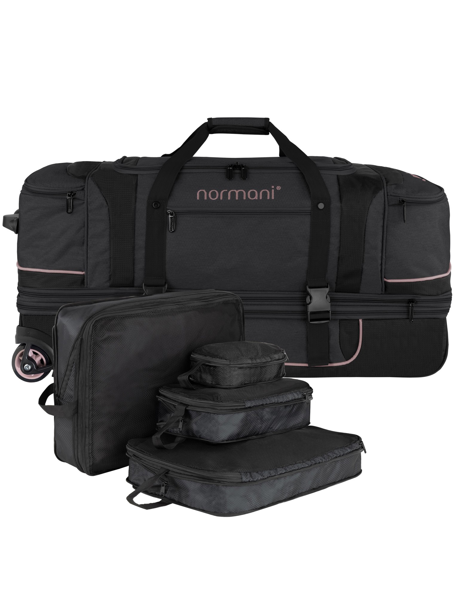 Zeige Details für Reisetrolley 120-150 L mit Kleidertaschen Schwarz/Rosa Bild von Reisetrolley 120-150 L mit Kleidertaschen Schwarz/Rosa