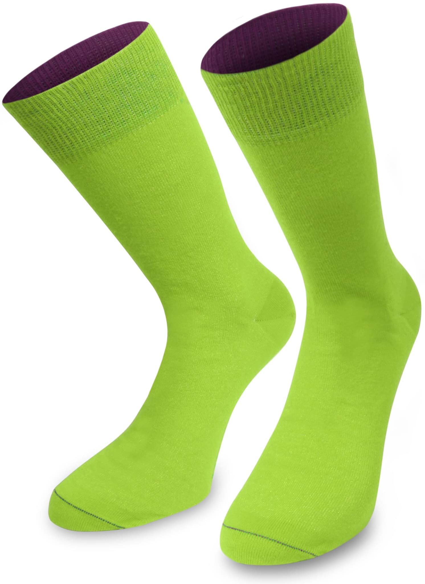 Bild von 1 Paar Socken „Bi-Color“ mit farbig abgesetztem Bund Limette/Beere