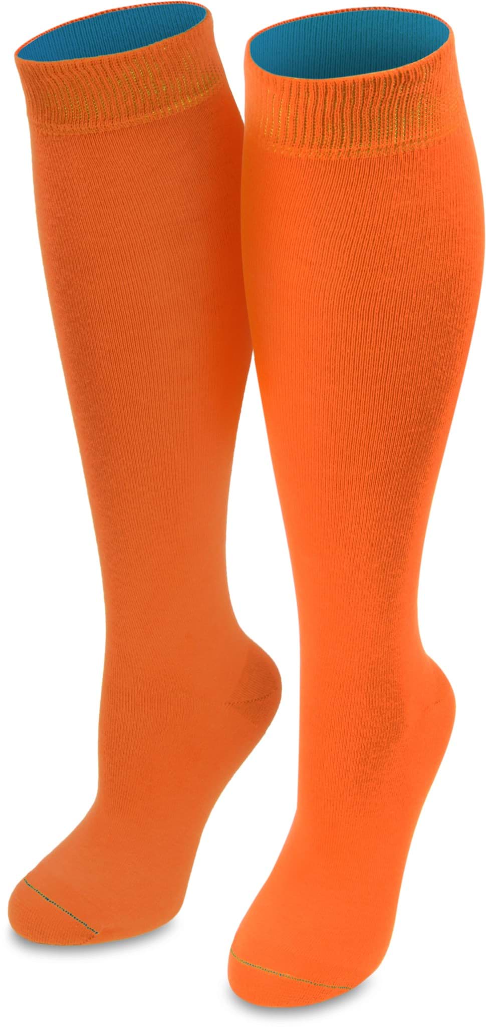 Bild von 1 Paar Kniestrümpfe „Bi-Color“ mit farbig abgesetztem Bund Orange/Türkis