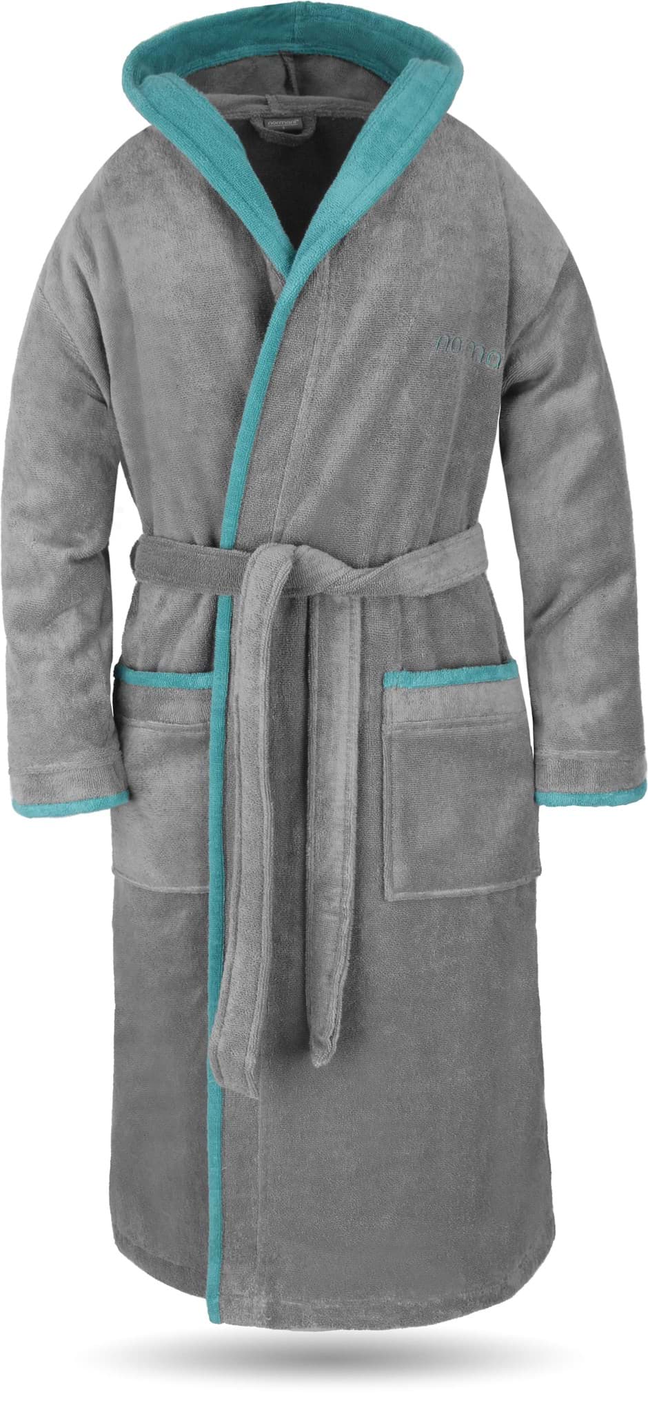 Zeige Details für Unisex Baumwoll-Bademantel „Rob“ Grau/Petrol Bild von Unisex Baumwoll-Bademantel „Rob“ Grau/Petrol