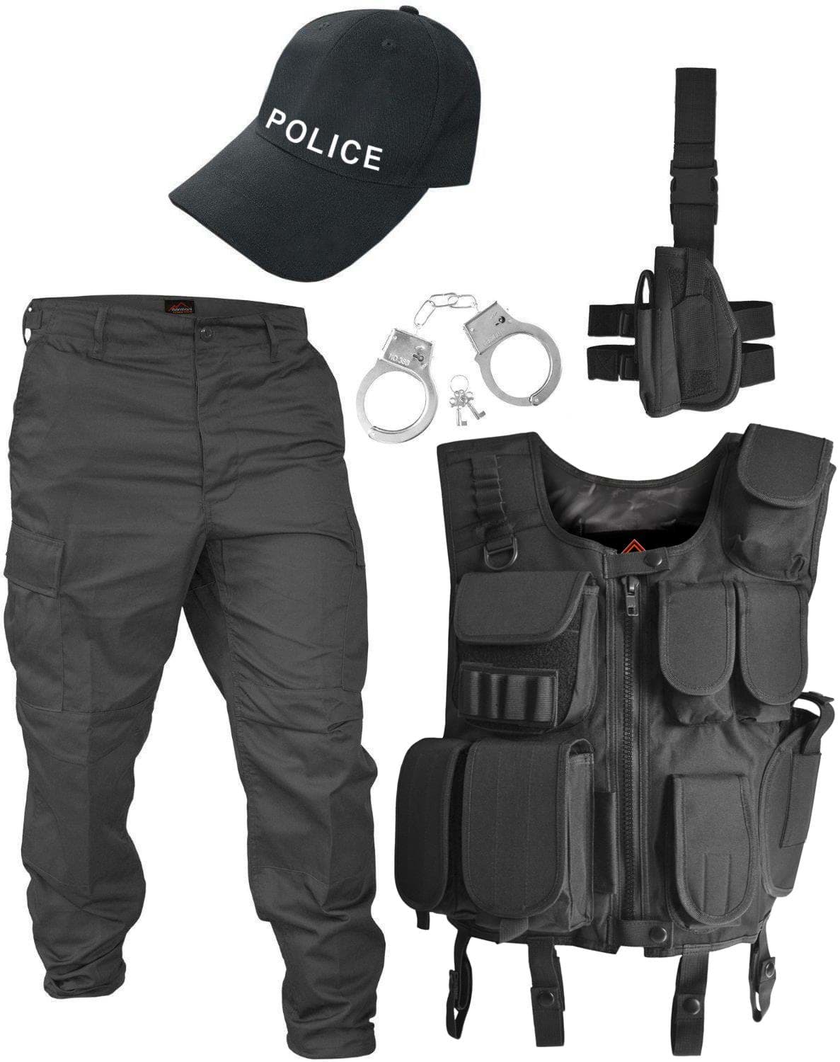 Bild von POLICE Kostüm bestehend aus Weste, Patch, Hose, Holster, Cap und Handschellen Schwarz
