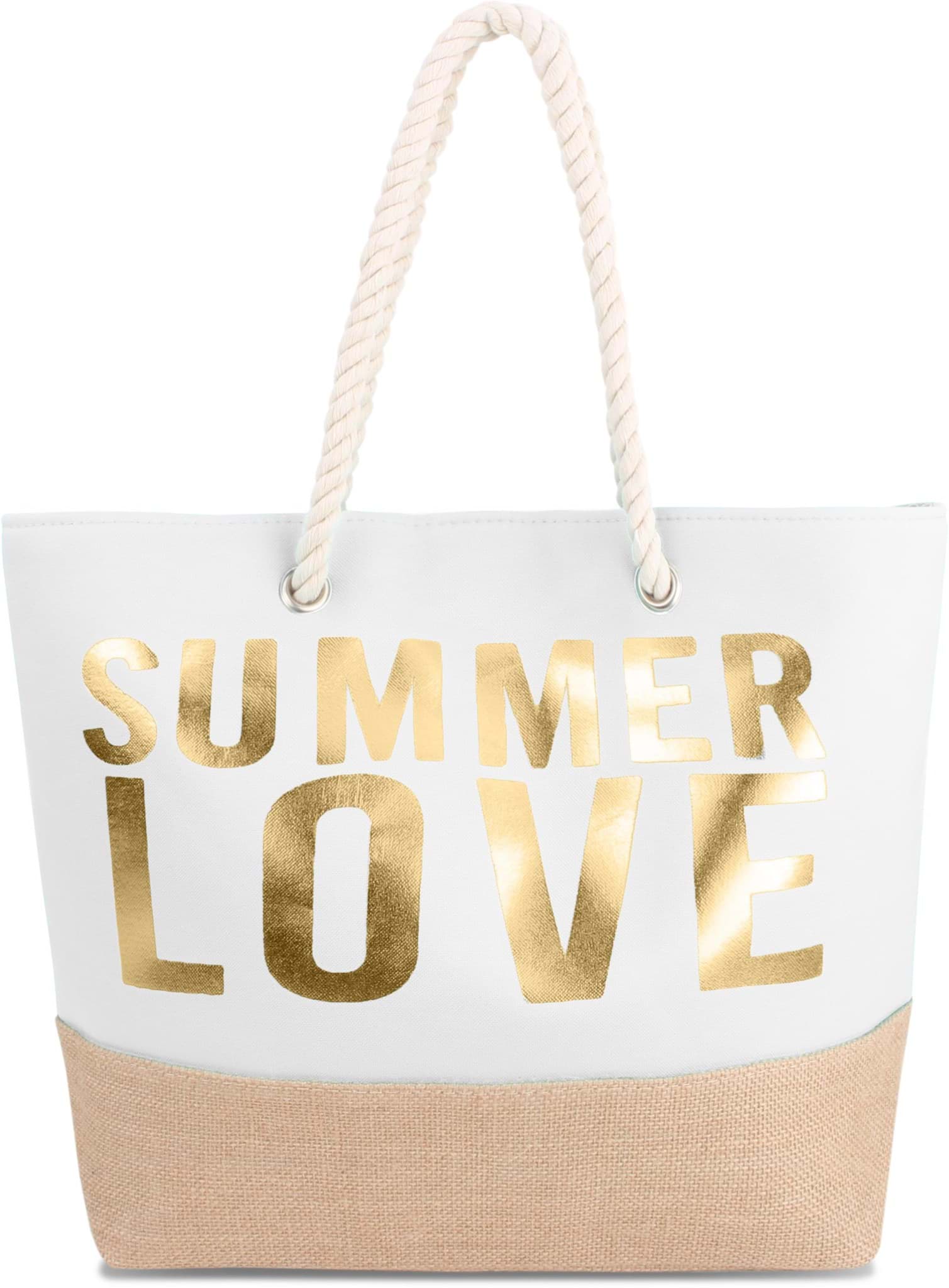 Zeige Details für Bequeme Sommer-Umhängetasche, Strandtasche Summer Love White/Gold Bild von Bequeme Sommer-Umhängetasche, Strandtasche Summer Love White/Gold