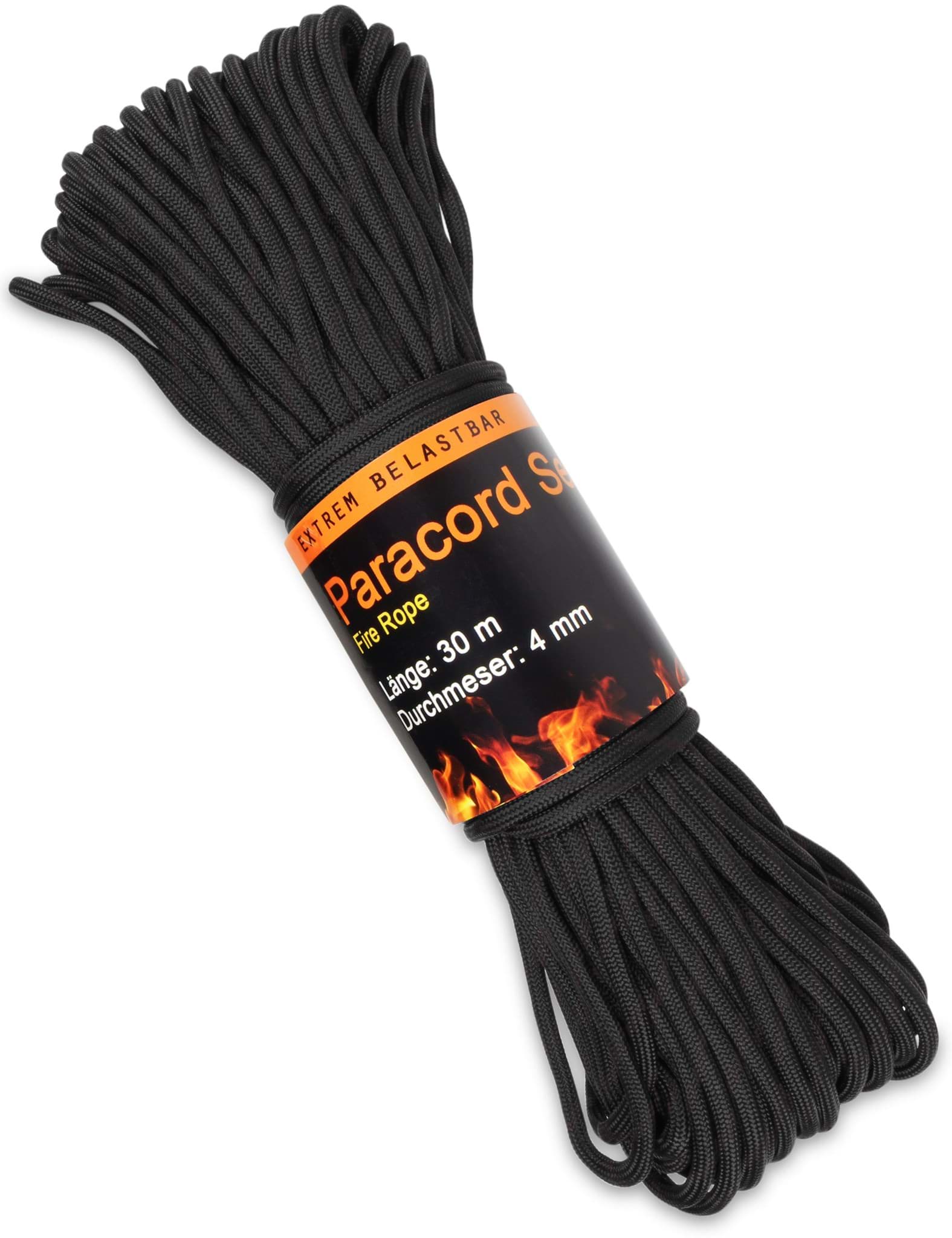 Bild von Entzündbares 550-Paracord-Seil, 4 mm x 30 m „Fire Rope“ Schwarz