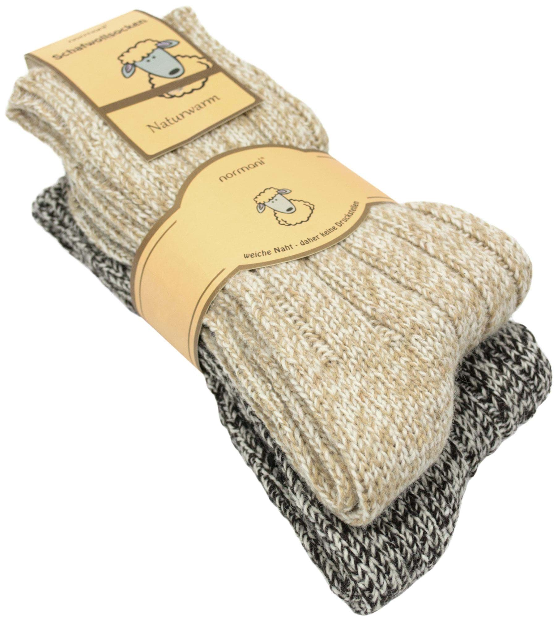 Bild von 2 Paar Norwegersocken aus Schafwolle Beige/Braun