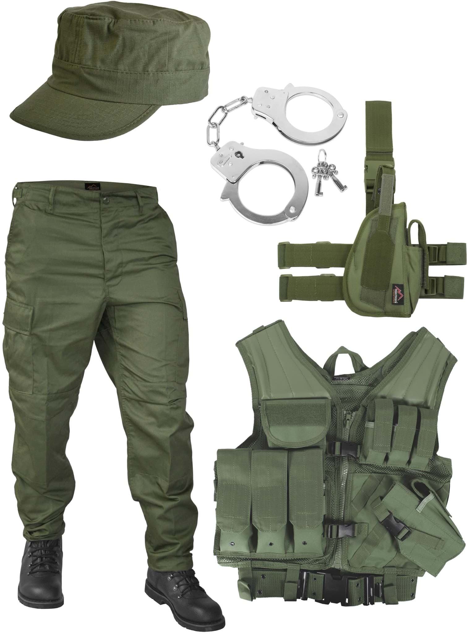 Bild von United States Marine Corps Kostüm bestehend aus Weste, Hose, Holster, Handschellen und Feldmütze Oliv