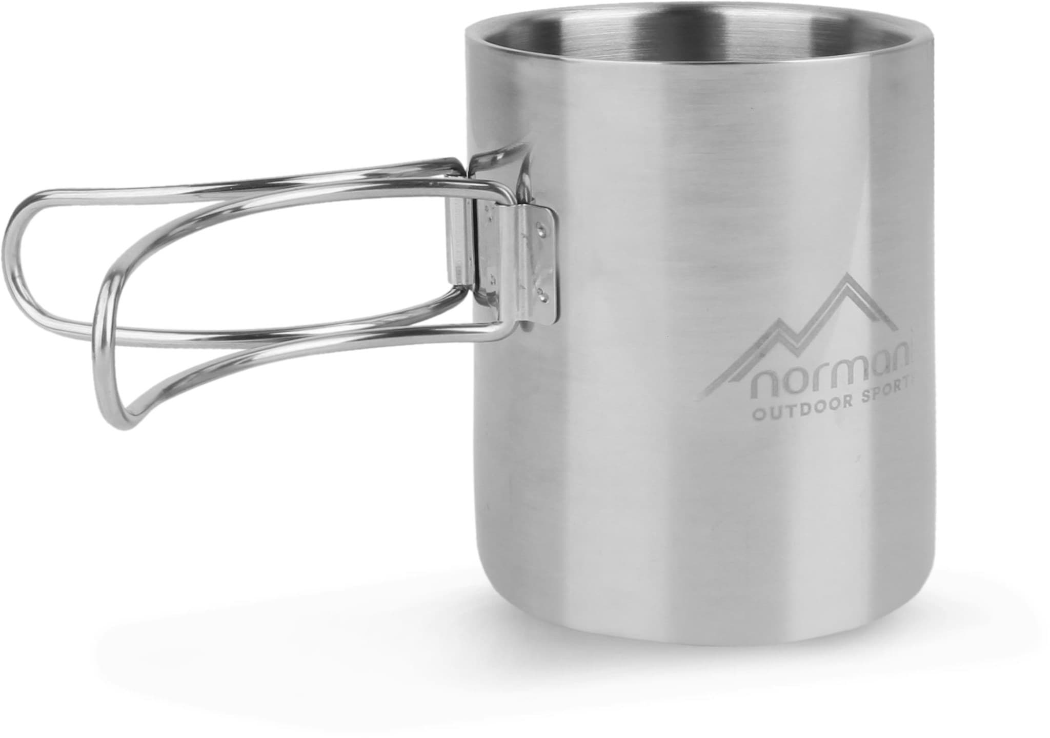 Bild von Doppelwandige Edelstahl-Tasse mit Faltgriff 250 ml „Oklahoma“ Silber