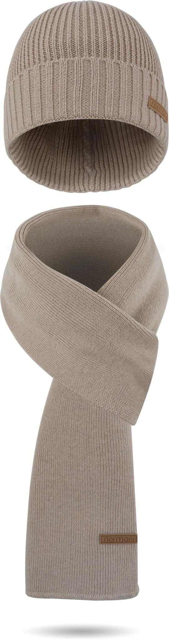 Zeige Details für Winterset aus Merinowolle Schal und Mütze glatt „Yuma“ Beige Bild von Winterset aus Merinowolle Schal und Mütze glatt „Yuma“ Beige