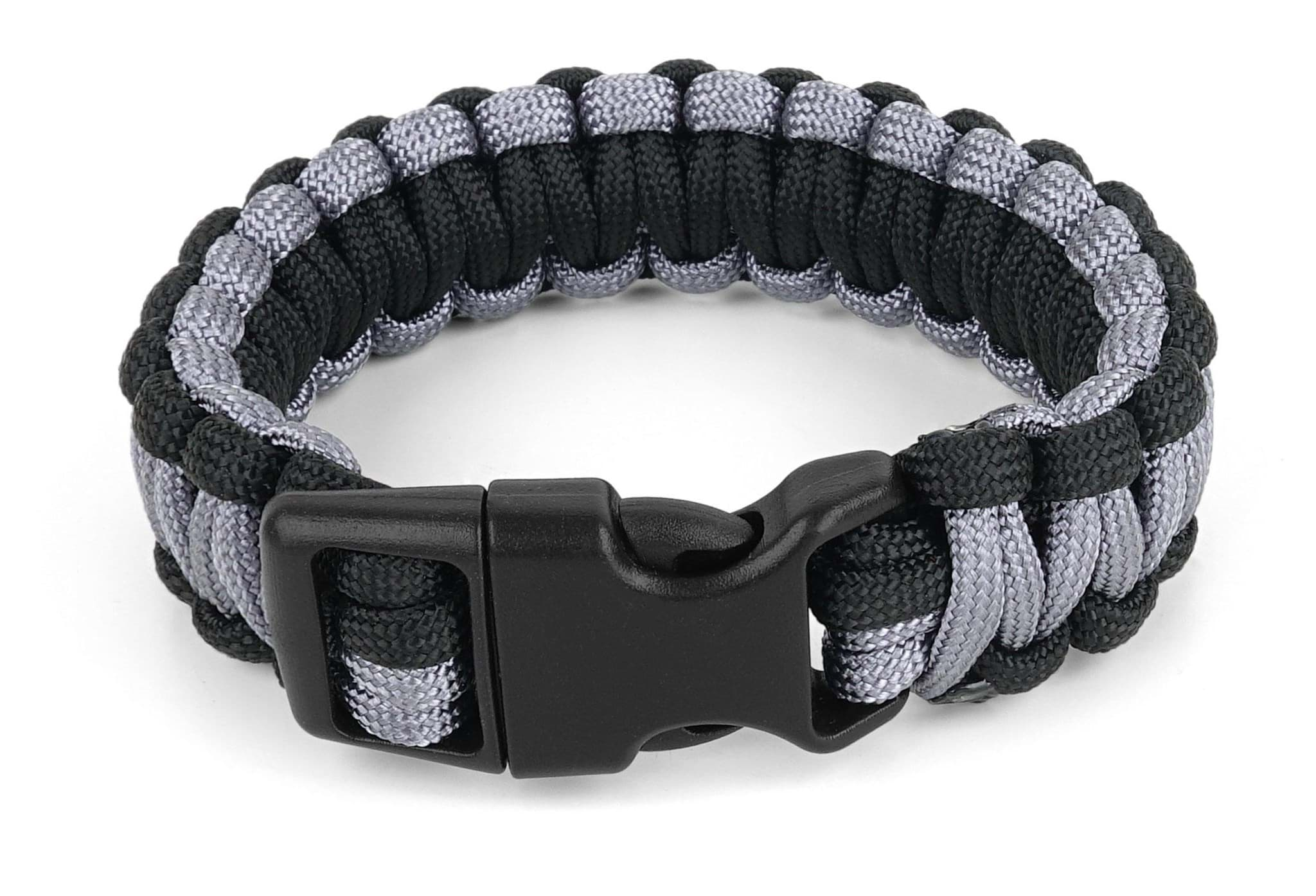 Bild von Survival-Armband Paracord 17 mm Small Schwarz/Grau