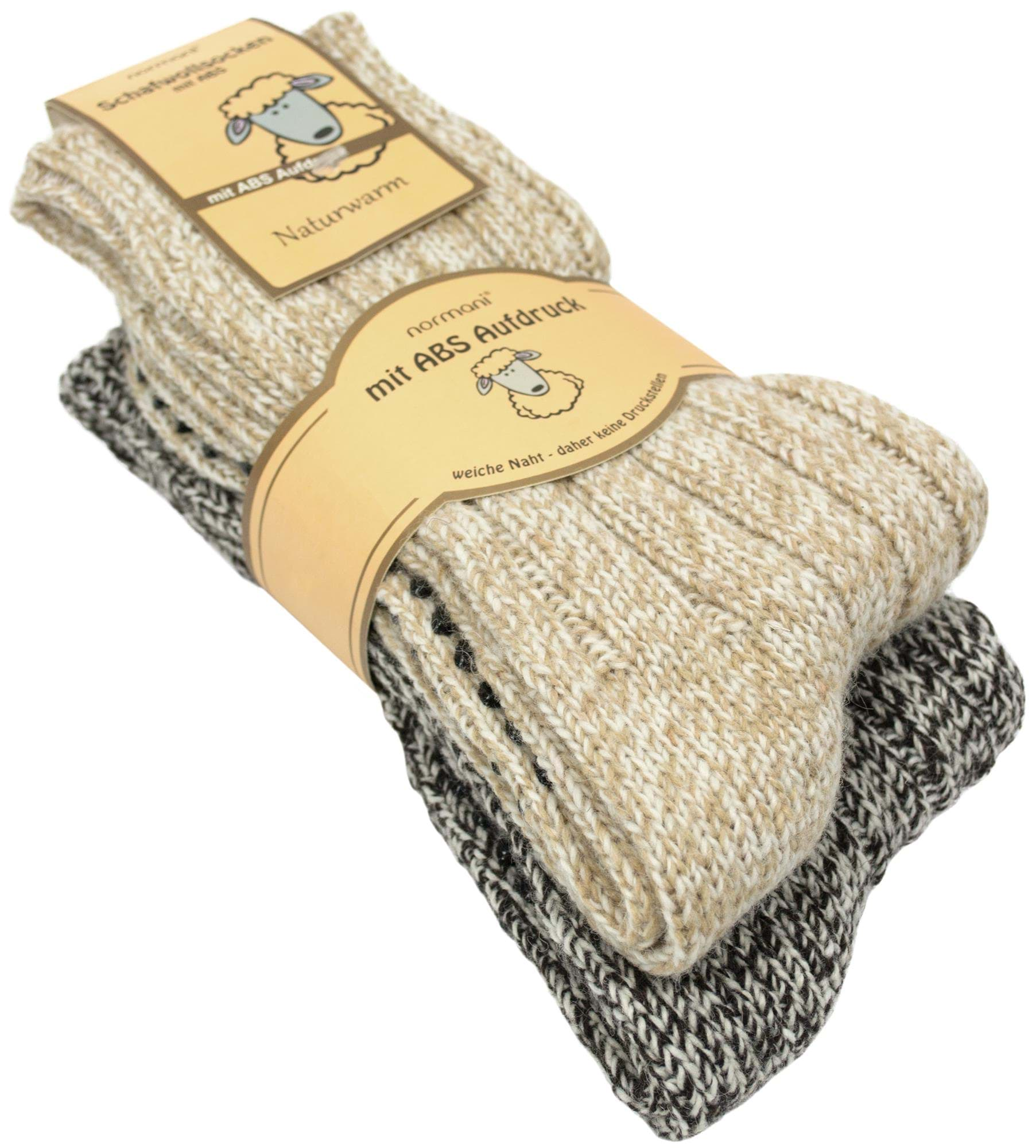 Bild von 2 Paar Norweger-ABS-Socken mit Schafwolle Braun/Beige