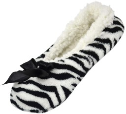 Bild von Damen-Slipper Hausschuhe mit Schleife Zebra/Weiß